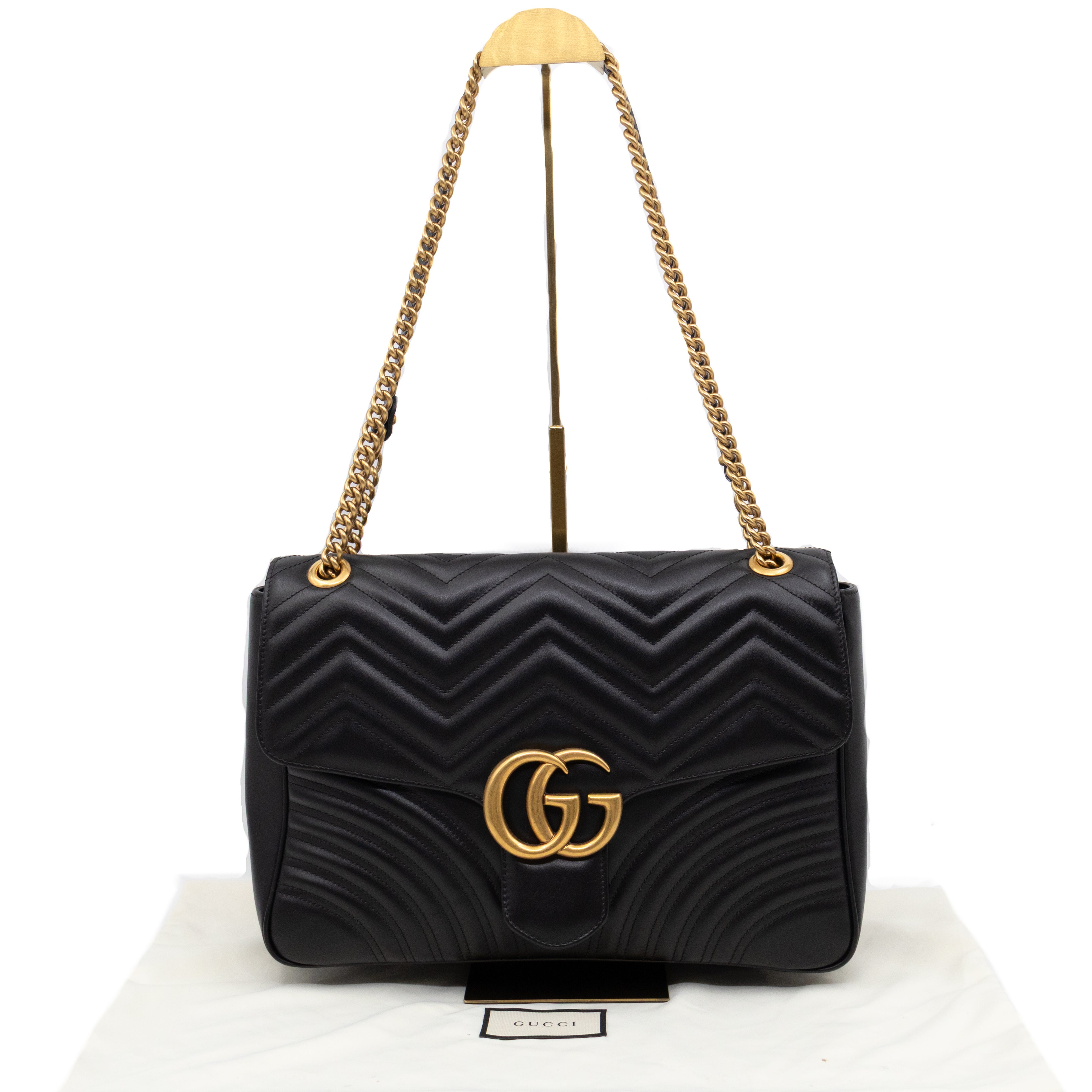 GG Marmont Large Flap Shoulder Bag Black Leather