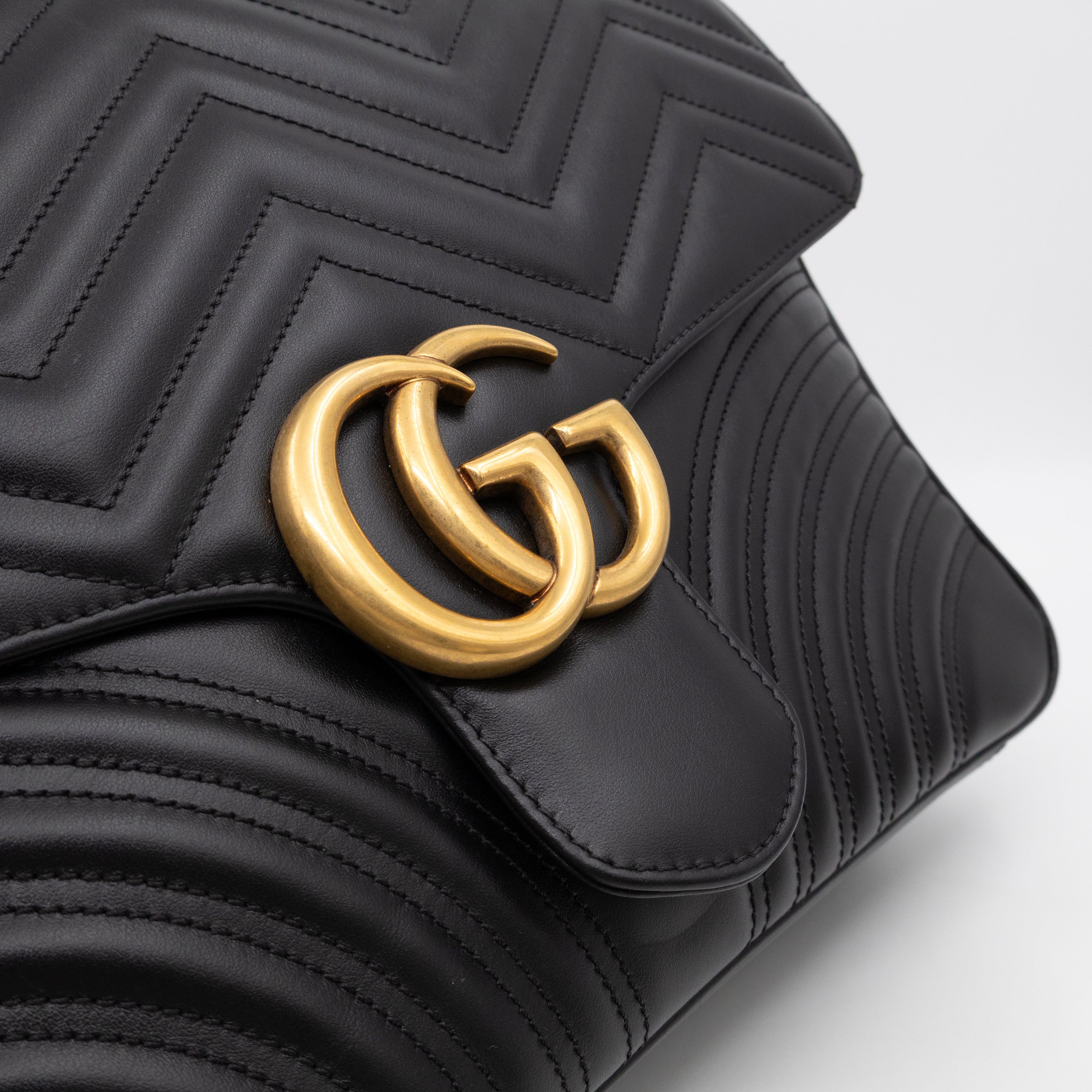 GG Marmont Large Flap Shoulder Bag Black Leather