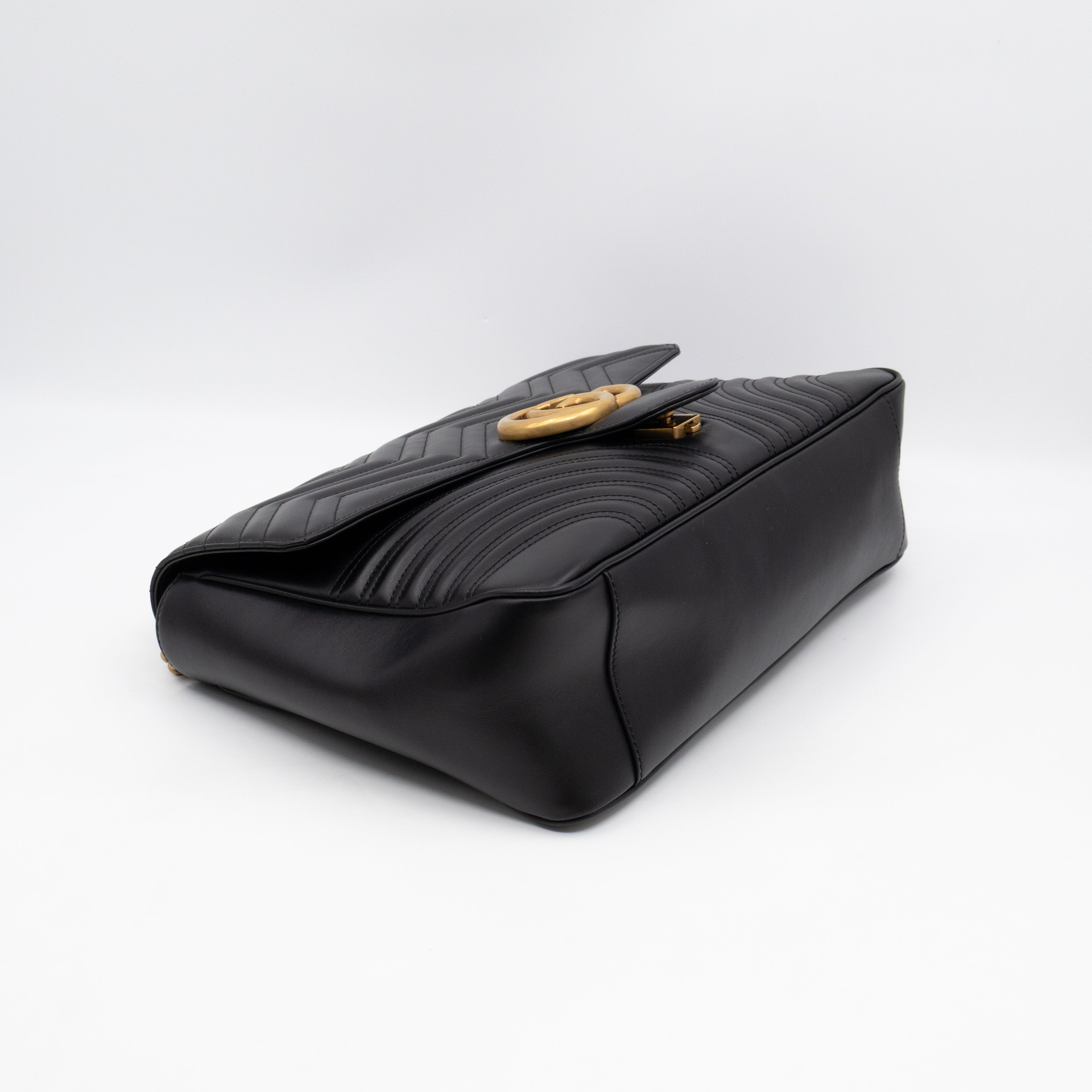 GG Marmont Large Flap Shoulder Bag Black Leather