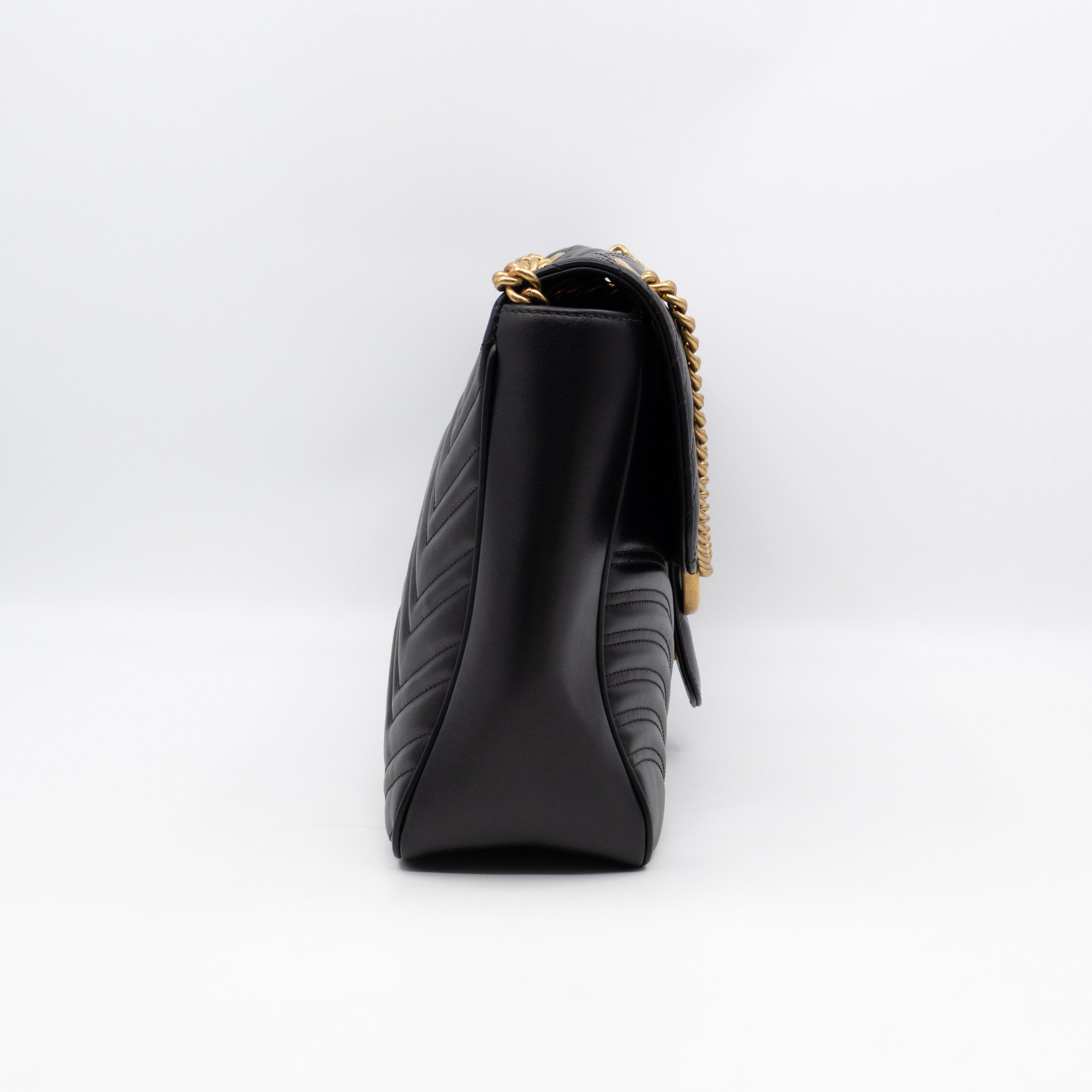 GG Marmont Large Flap Shoulder Bag Black Leather