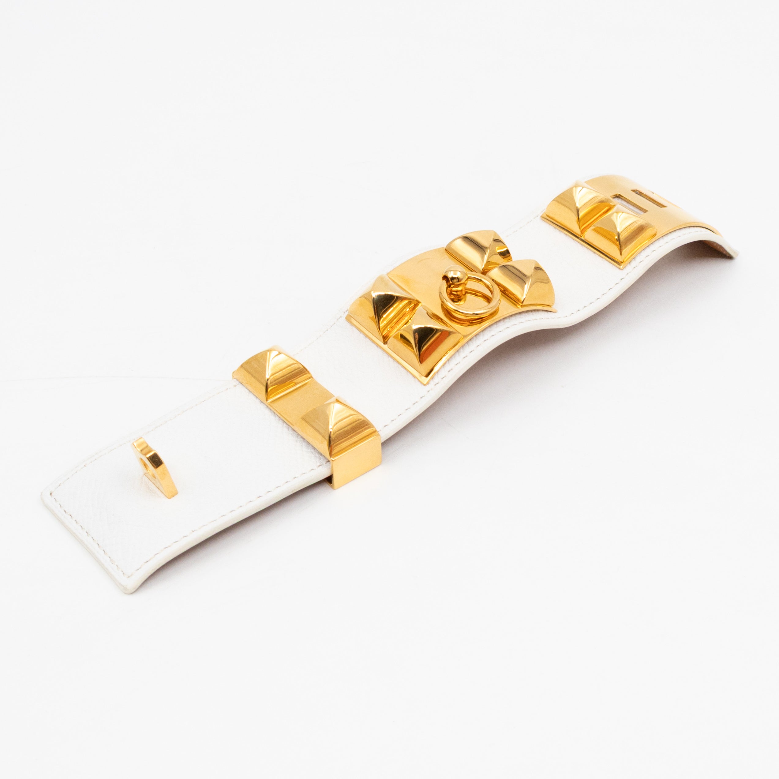 Collier de Chien Bracelet Gold & White Leather