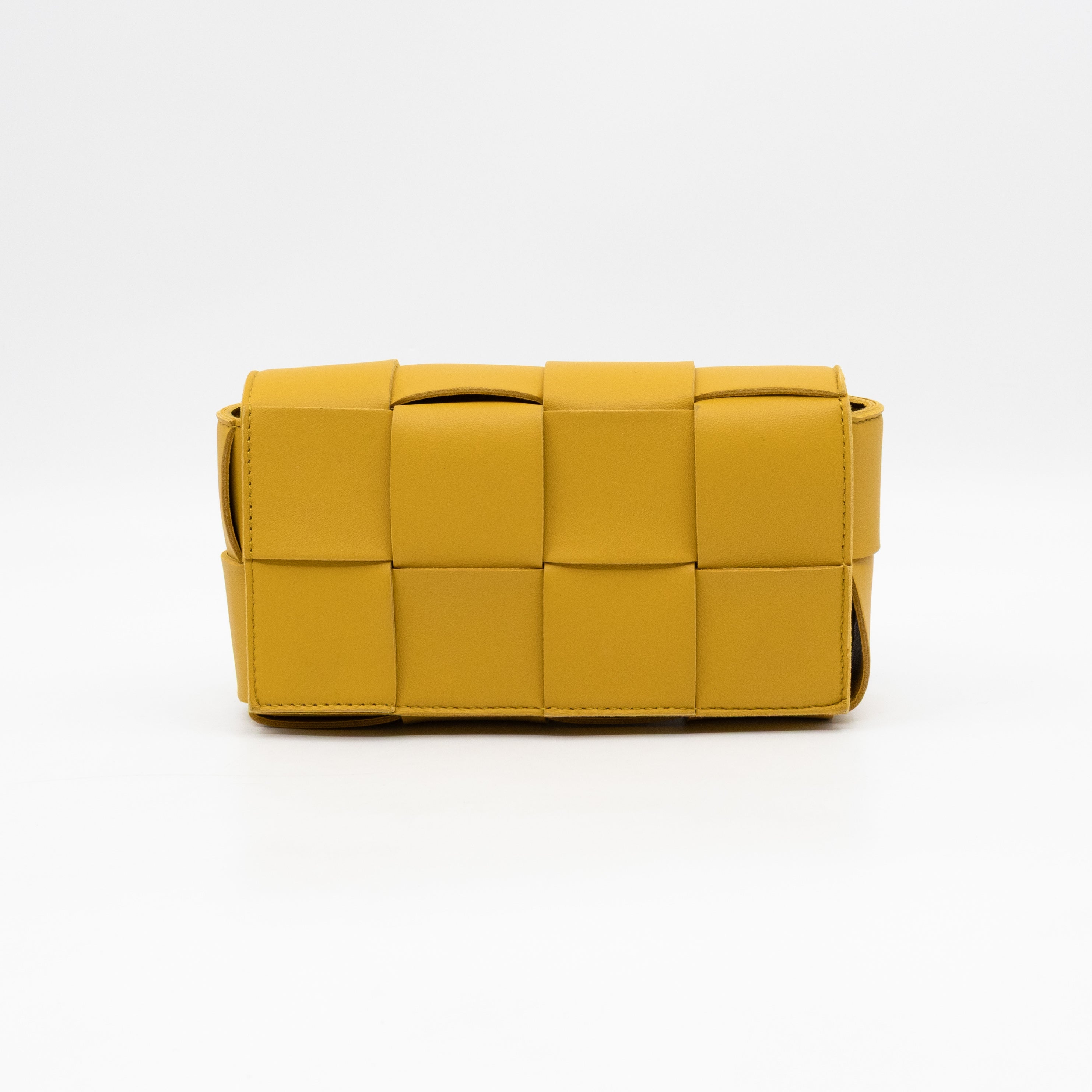 Cassette Mini Belt Bag Yellow Intrecciato Leather