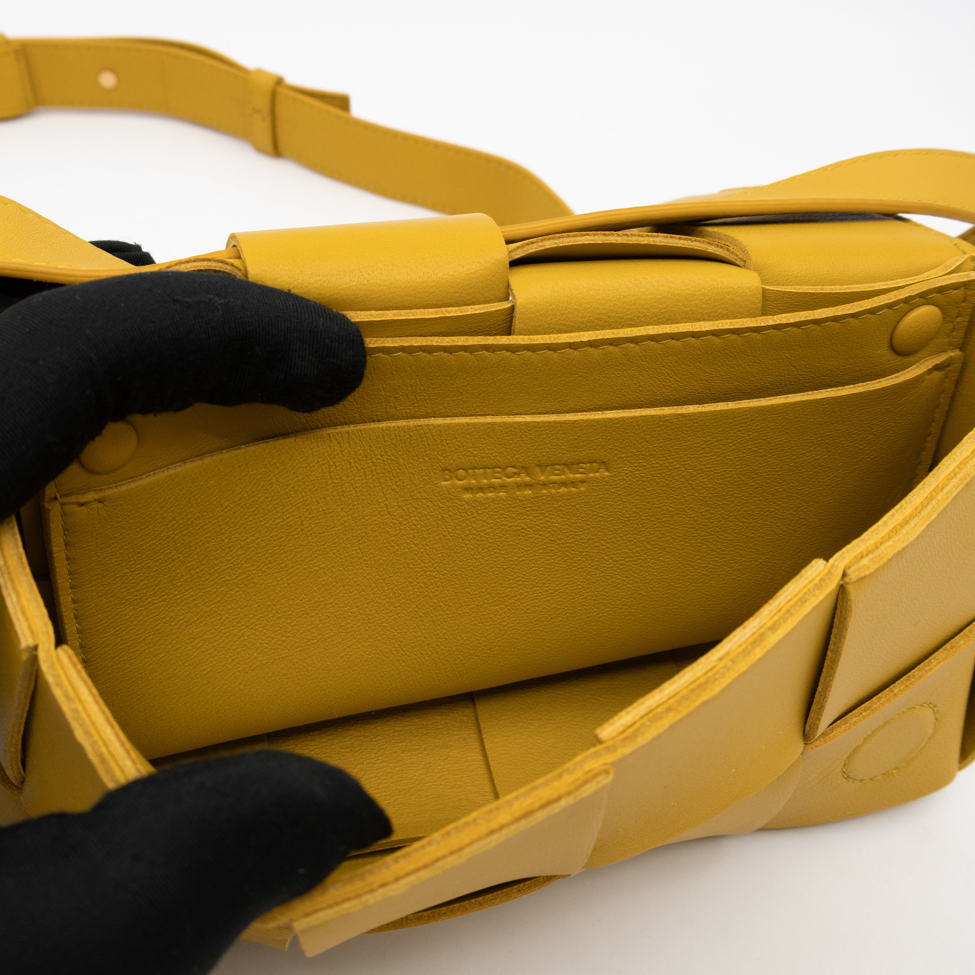 Cassette Mini Belt Bag Yellow Intrecciato Leather