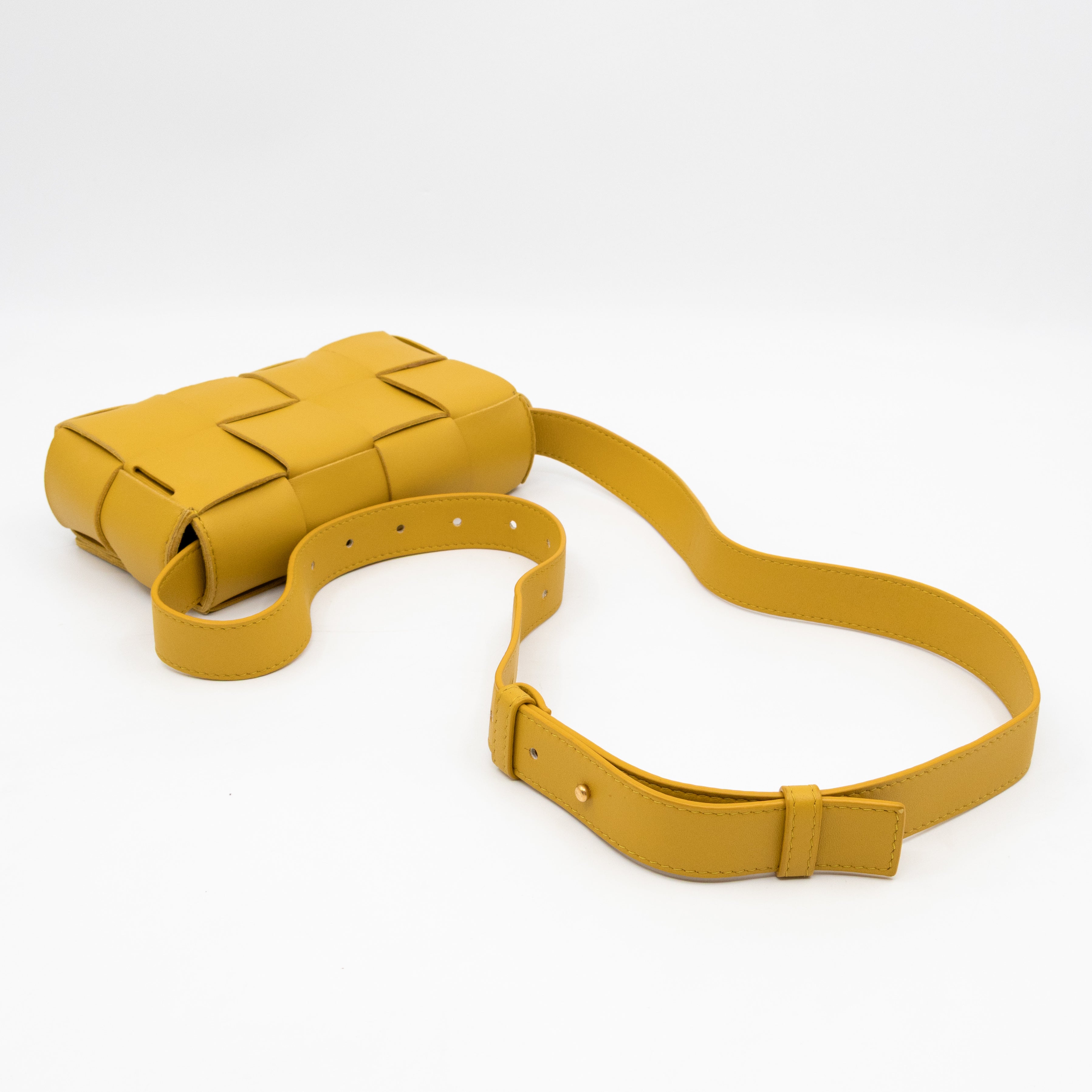 Cassette Mini Belt Bag Yellow Intrecciato Leather
