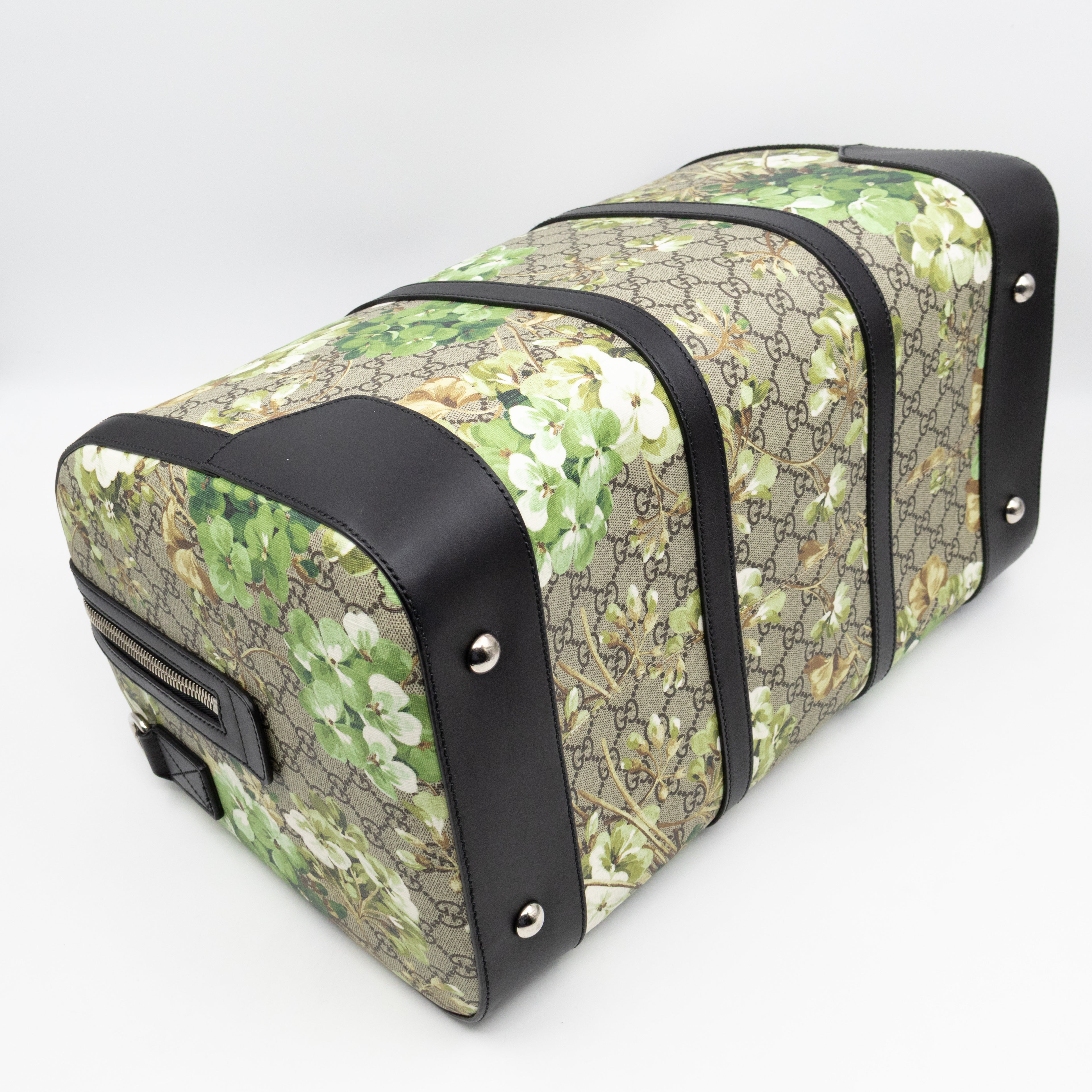 Medium Duffle Bag GG Supreme Blooms Black Leather