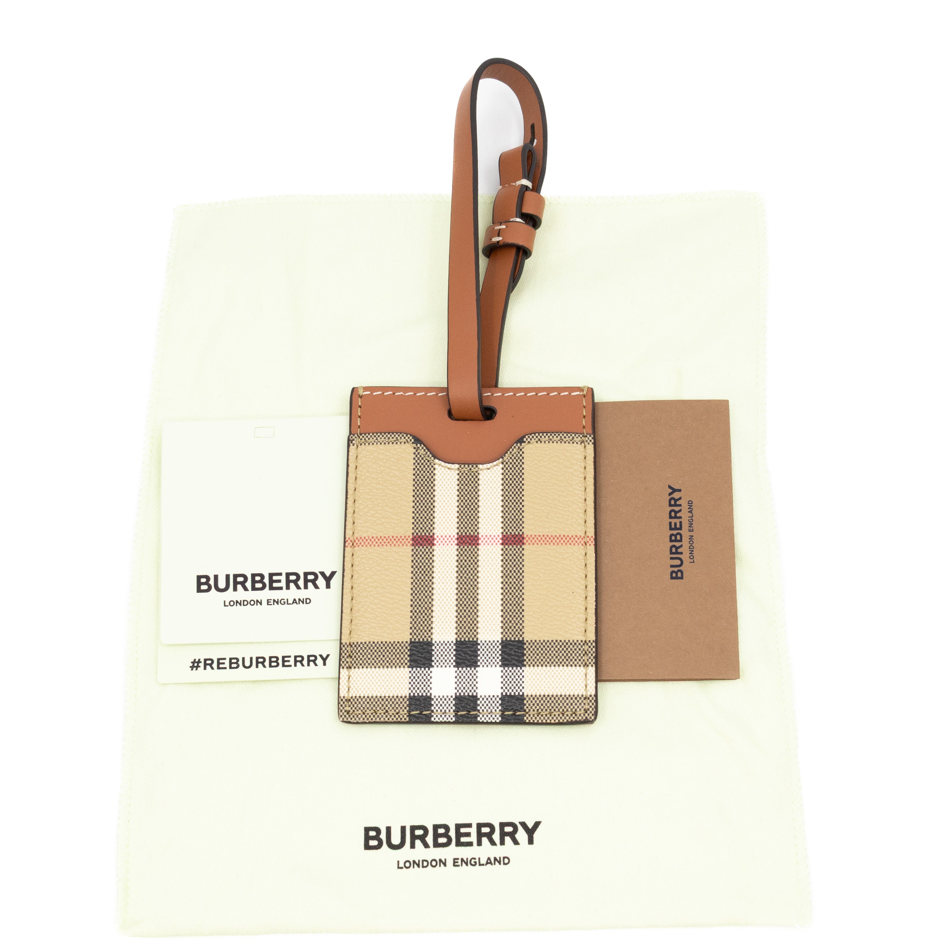 Luggage Tag House Check Brown Leather