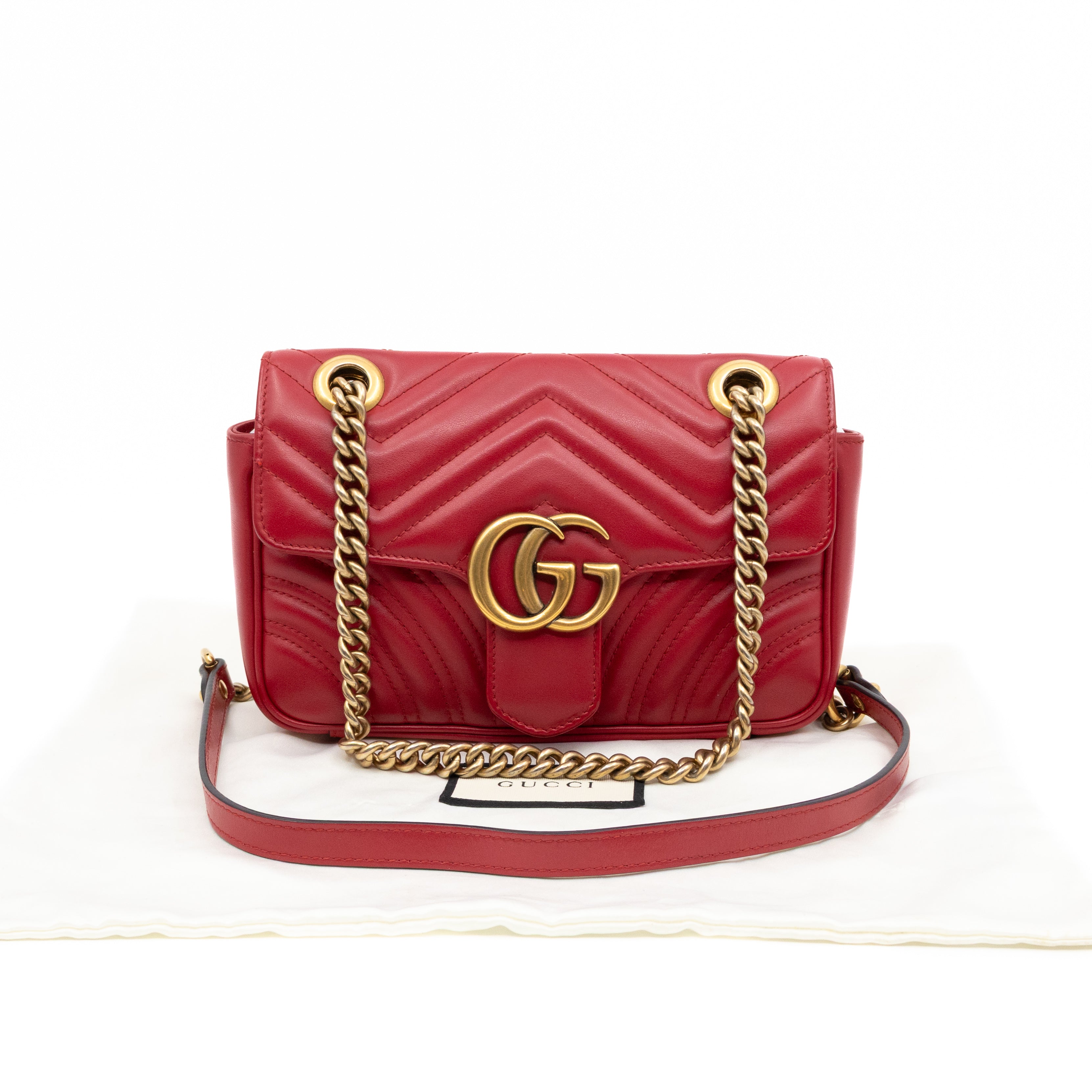 GG Marmont Flap Small Red Leather