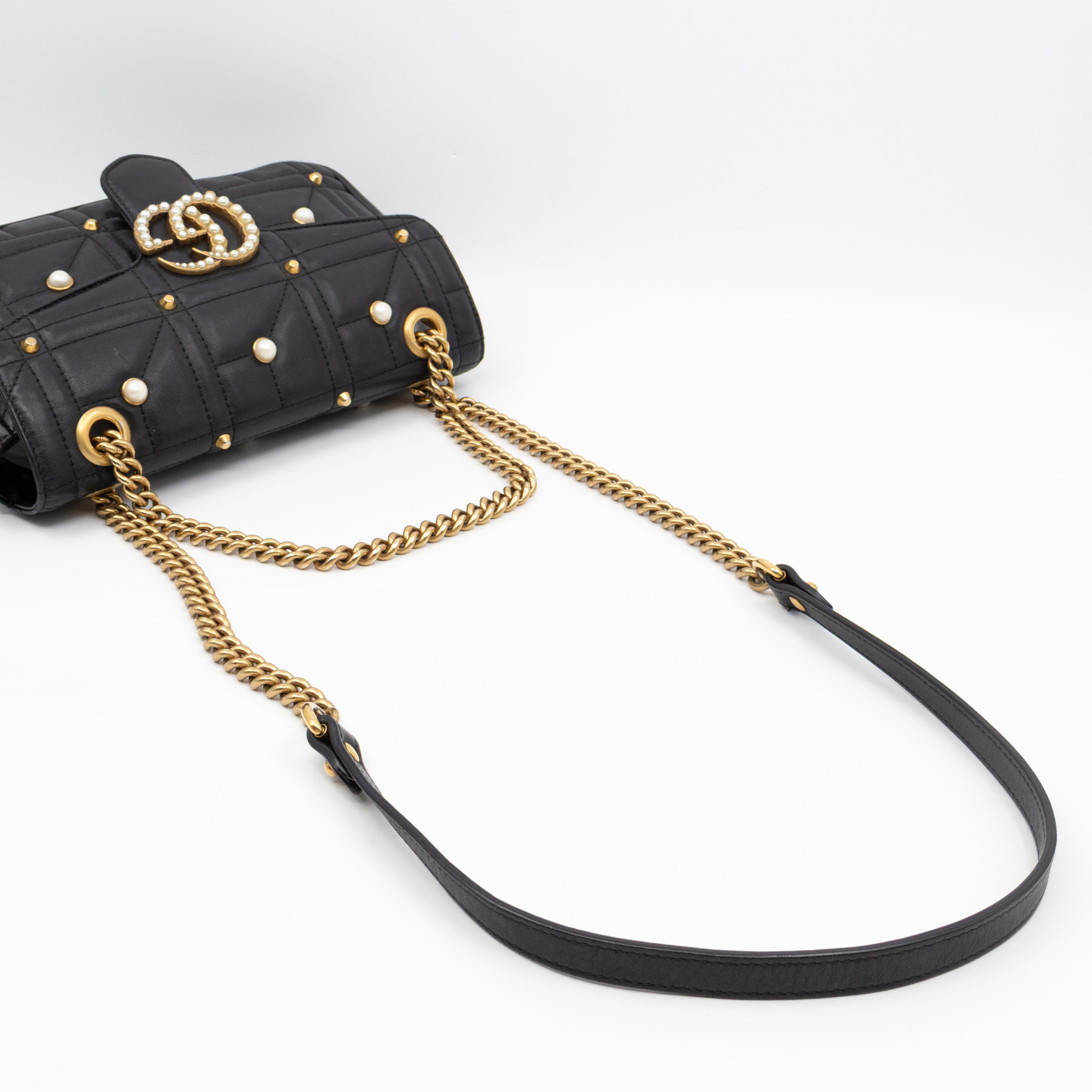 GG Marmont Medium Flap Bag Pearls Black Matelasse Leather