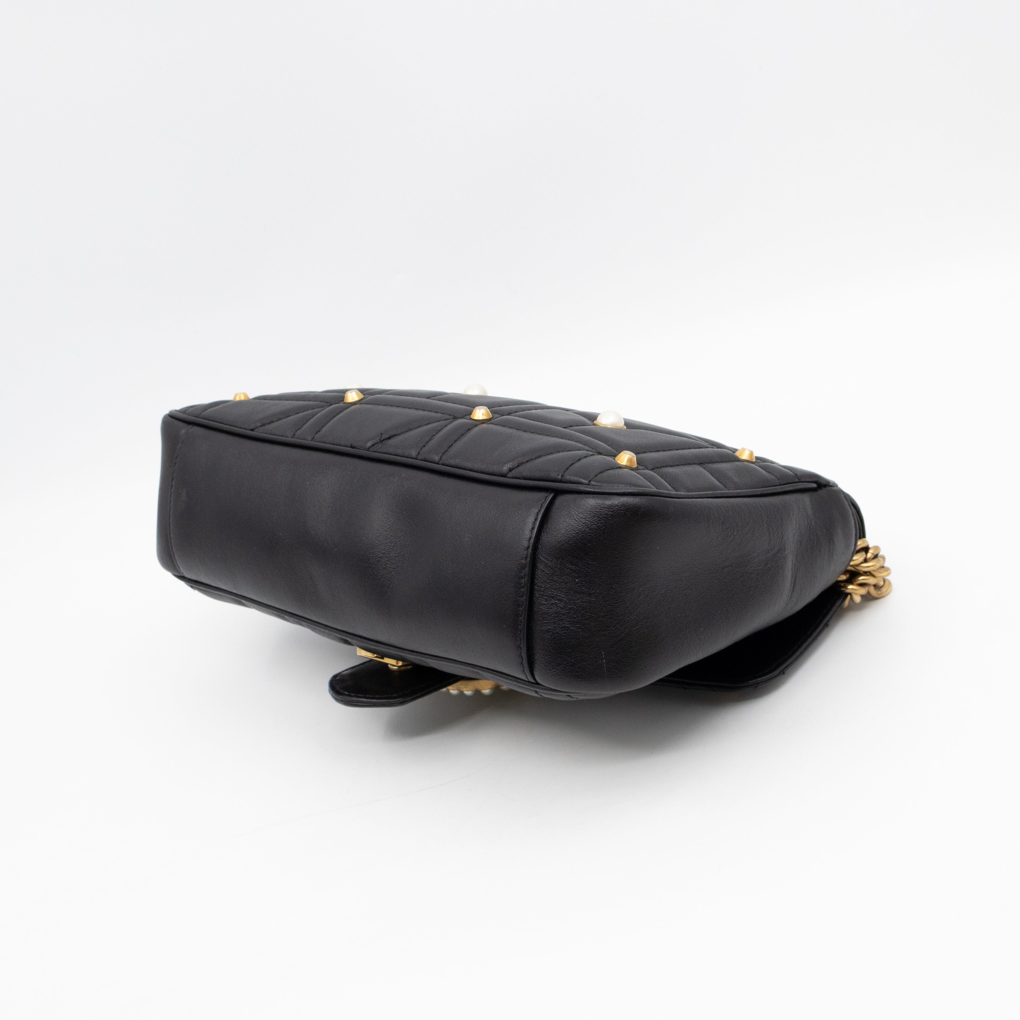 GG Marmont Medium Flap Bag Pearls Black Matelasse Leather