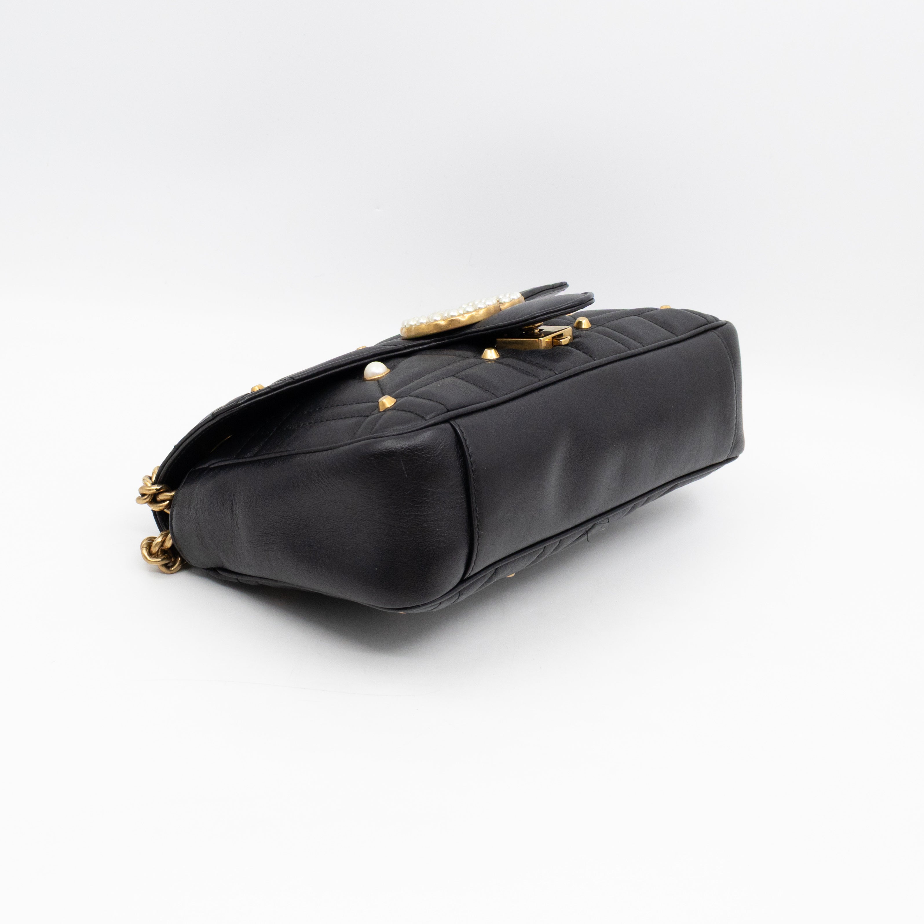 GG Marmont Medium Flap Bag Pearls Black Matelasse Leather