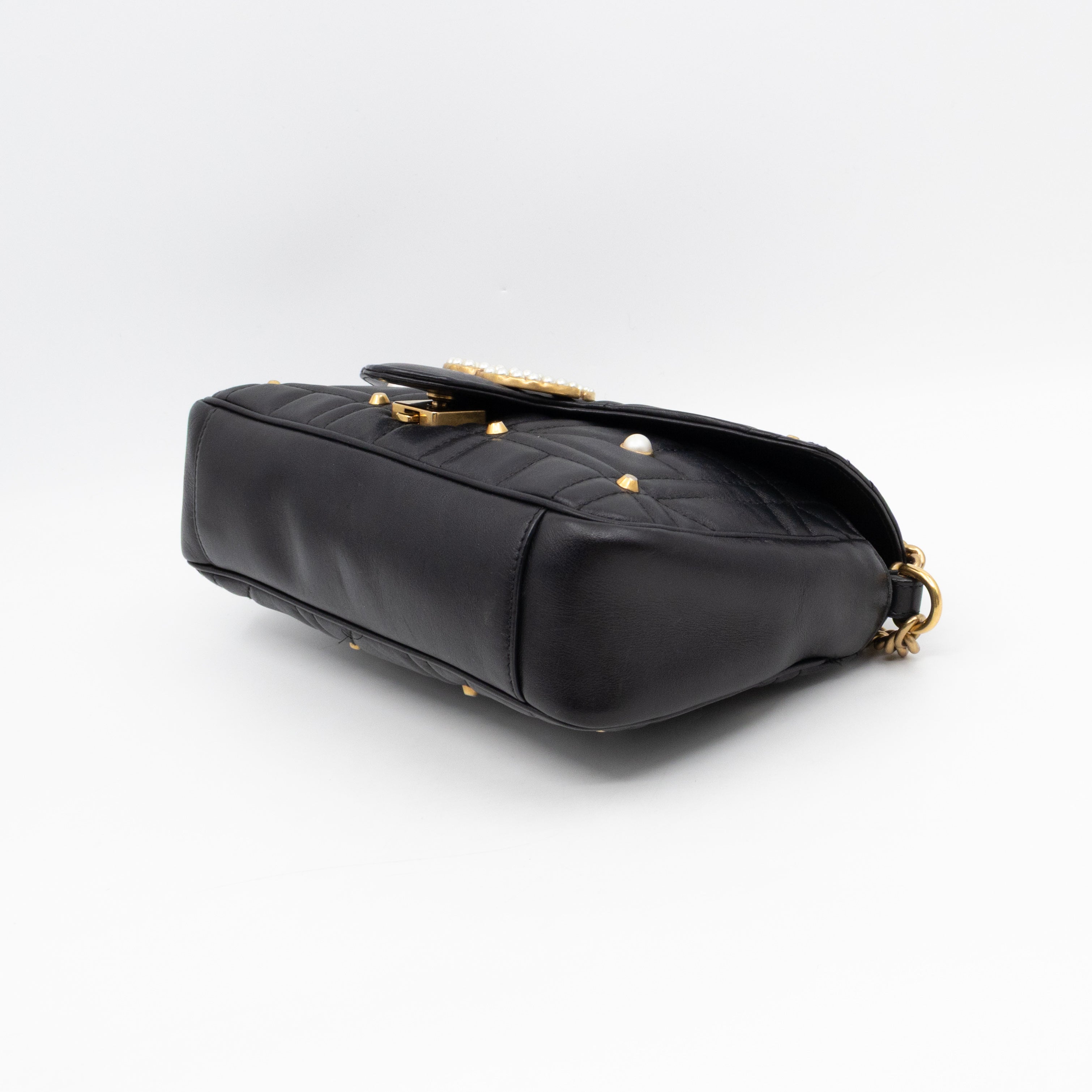 GG Marmont Medium Flap Bag Pearls Black Matelasse Leather