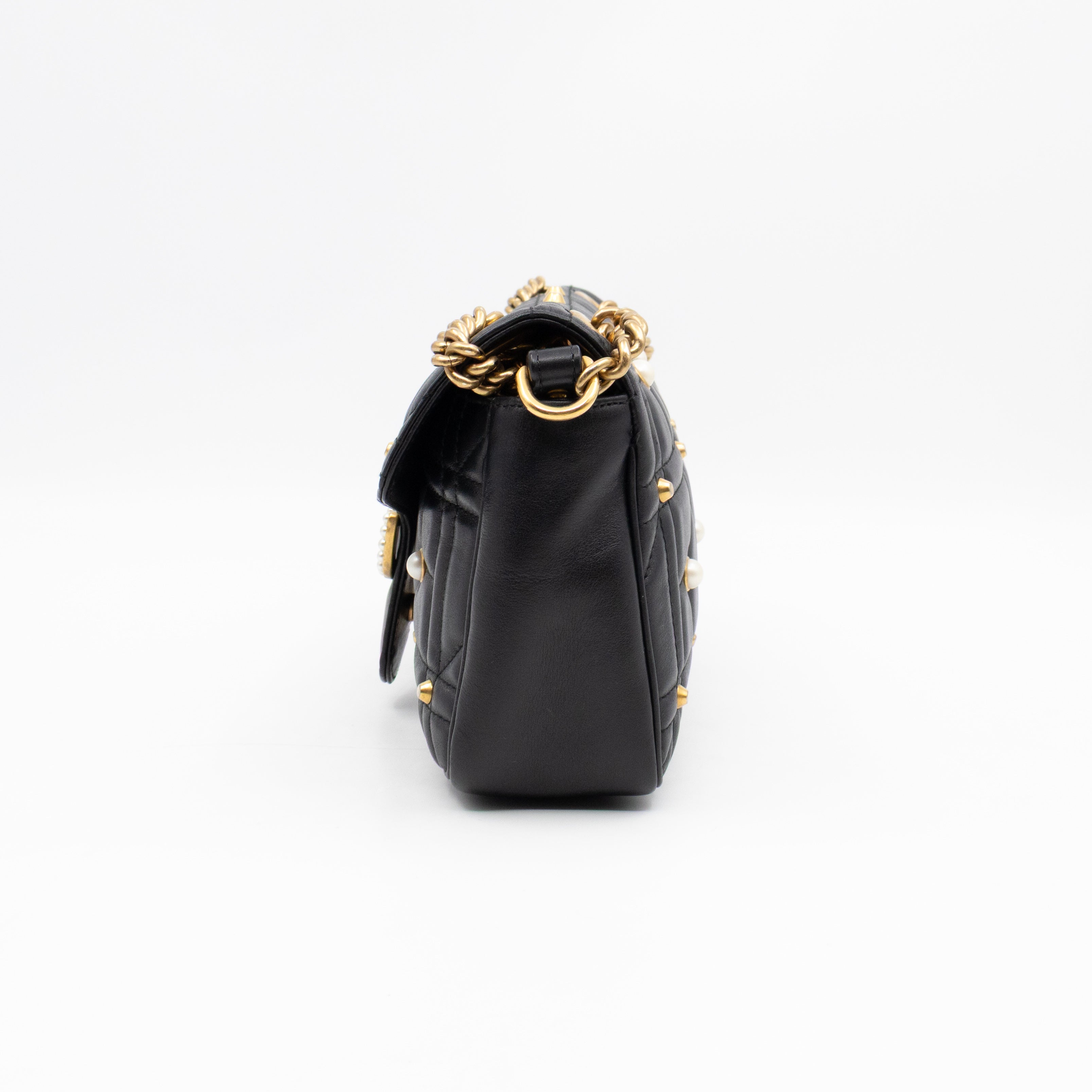 GG Marmont Medium Flap Bag Pearls Black Matelasse Leather
