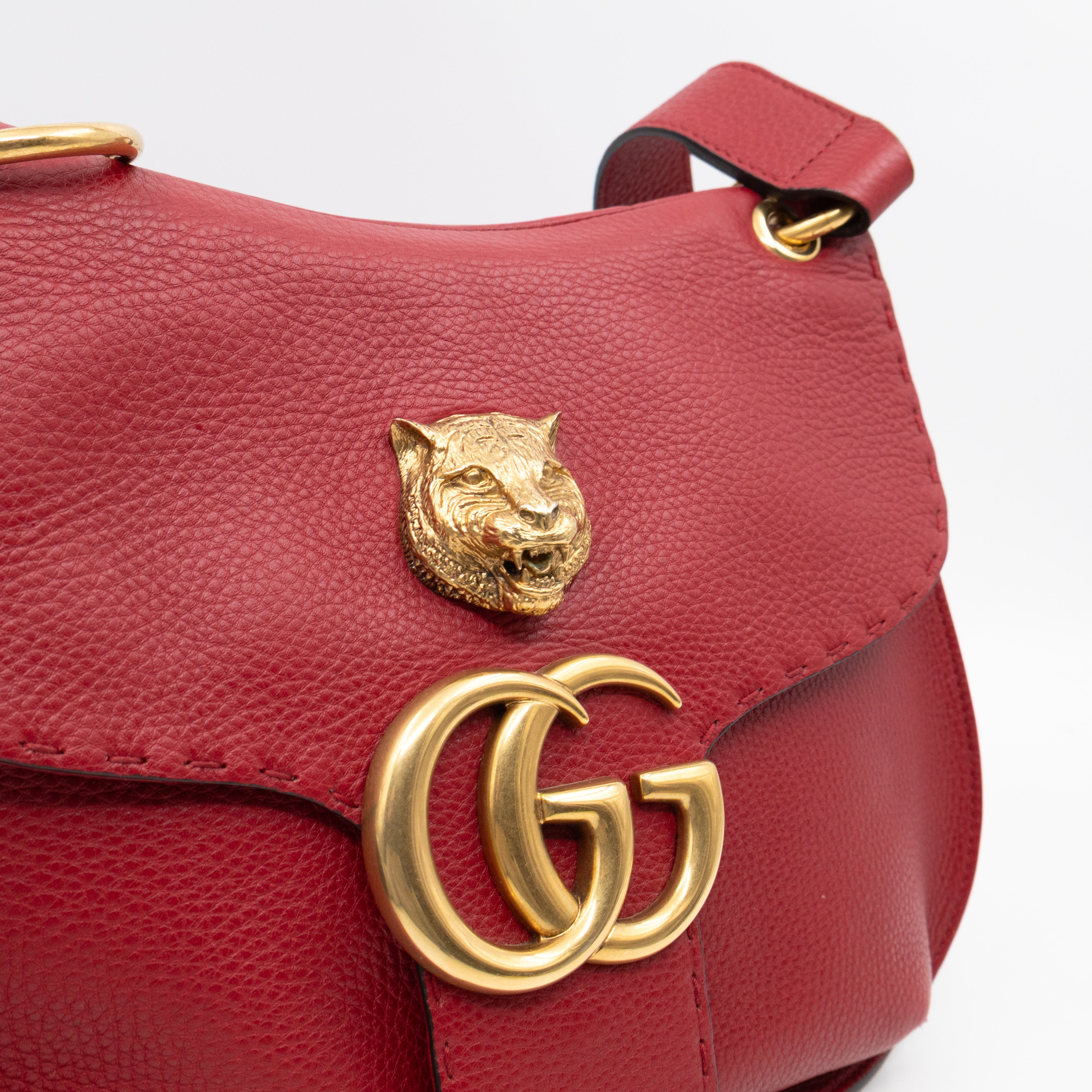 GG Marmont Flap Animalier Shoulder Bag Red Leather
