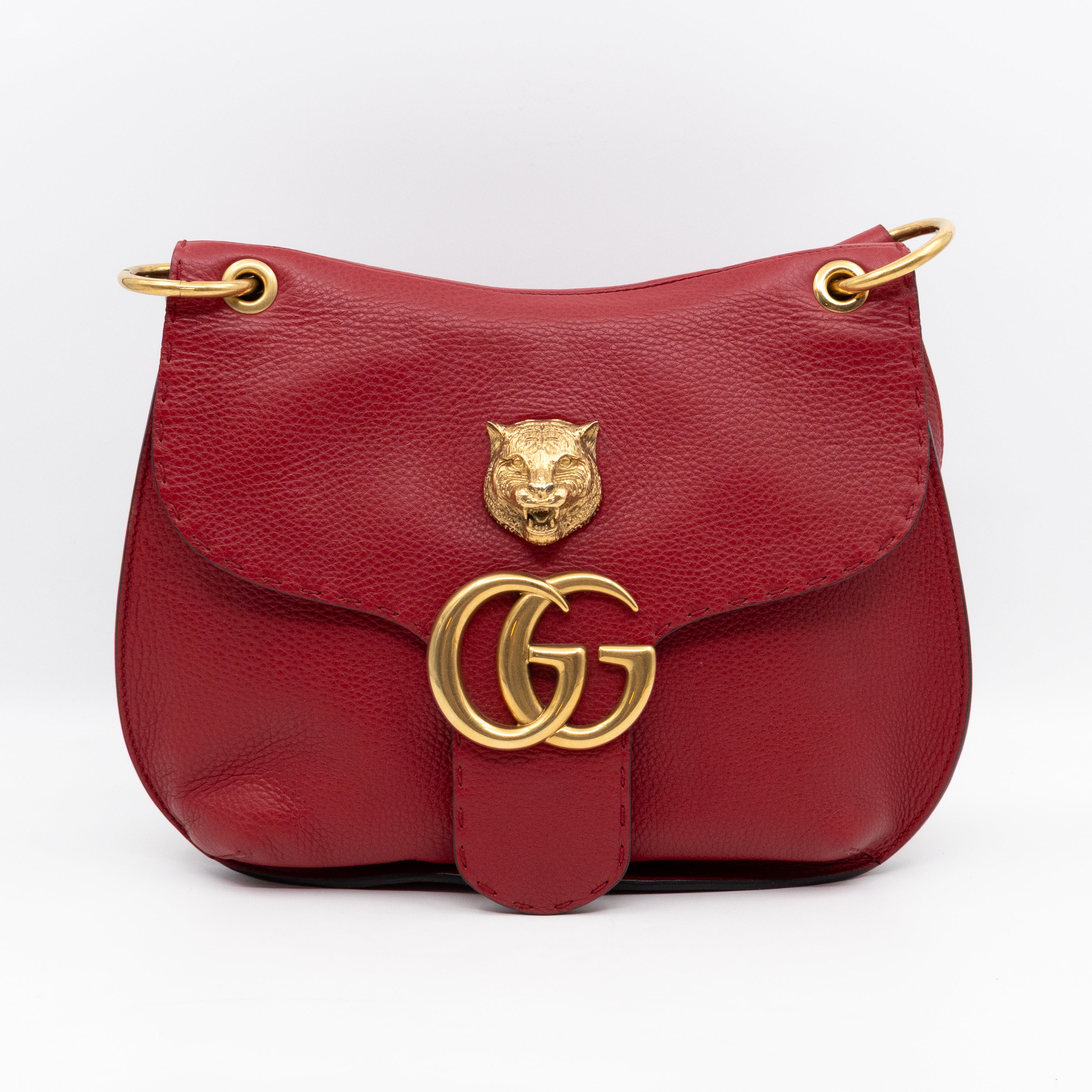 GG Marmont Flap Animalier Shoulder Bag Red Leather