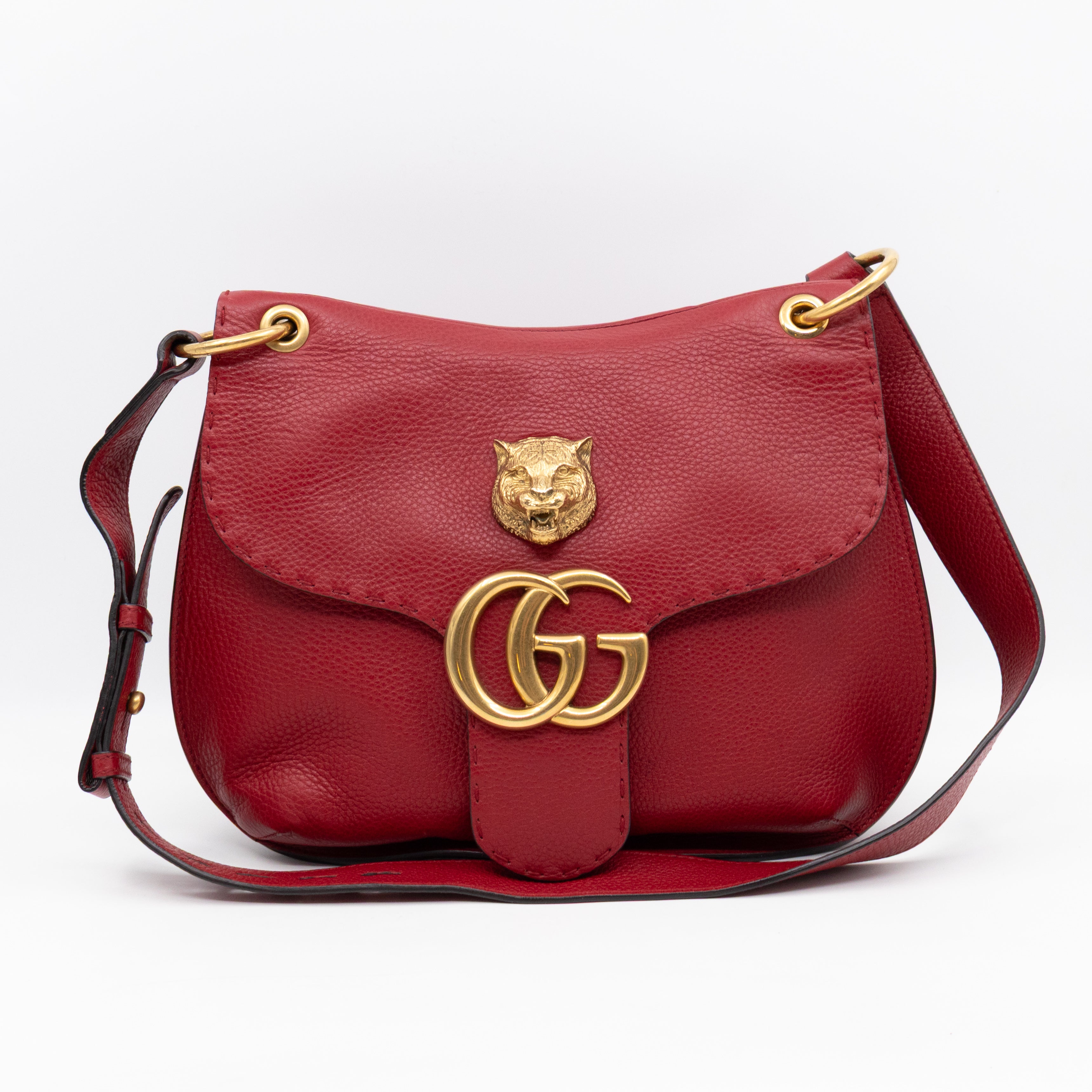 GG Marmont Flap Animalier Shoulder Bag Red Leather