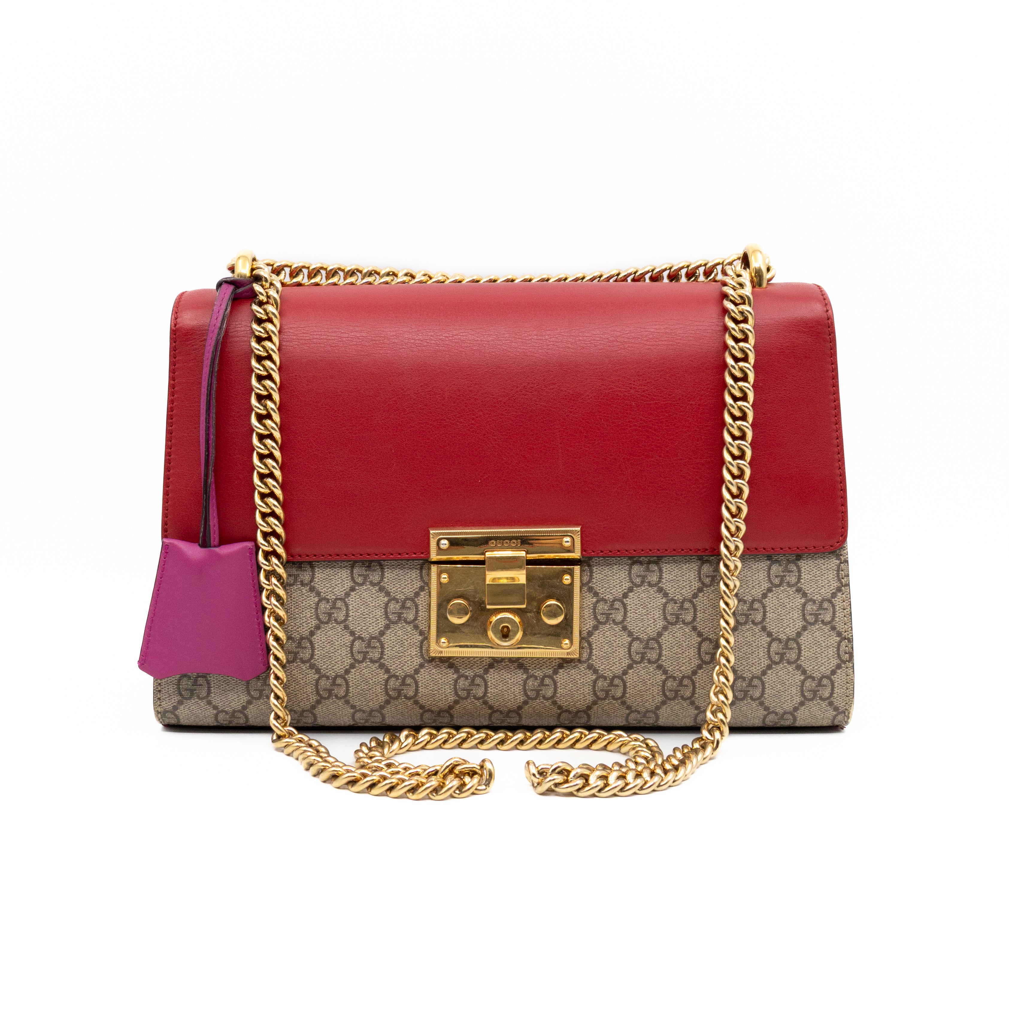 Padlock Flap Bag Medium GG Supreme Red Leather