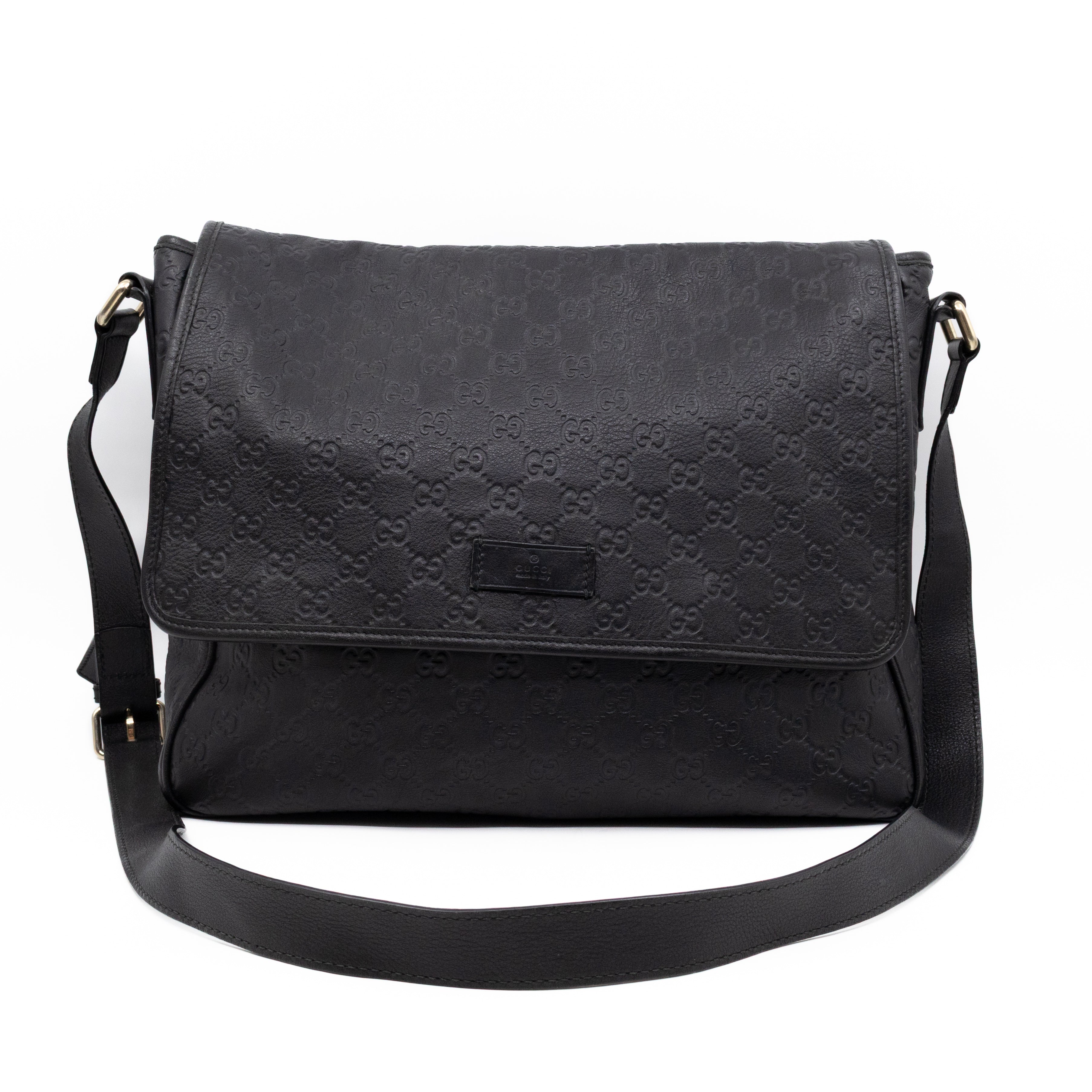 Messenger Shoulder Bag Black Guccissima Leather