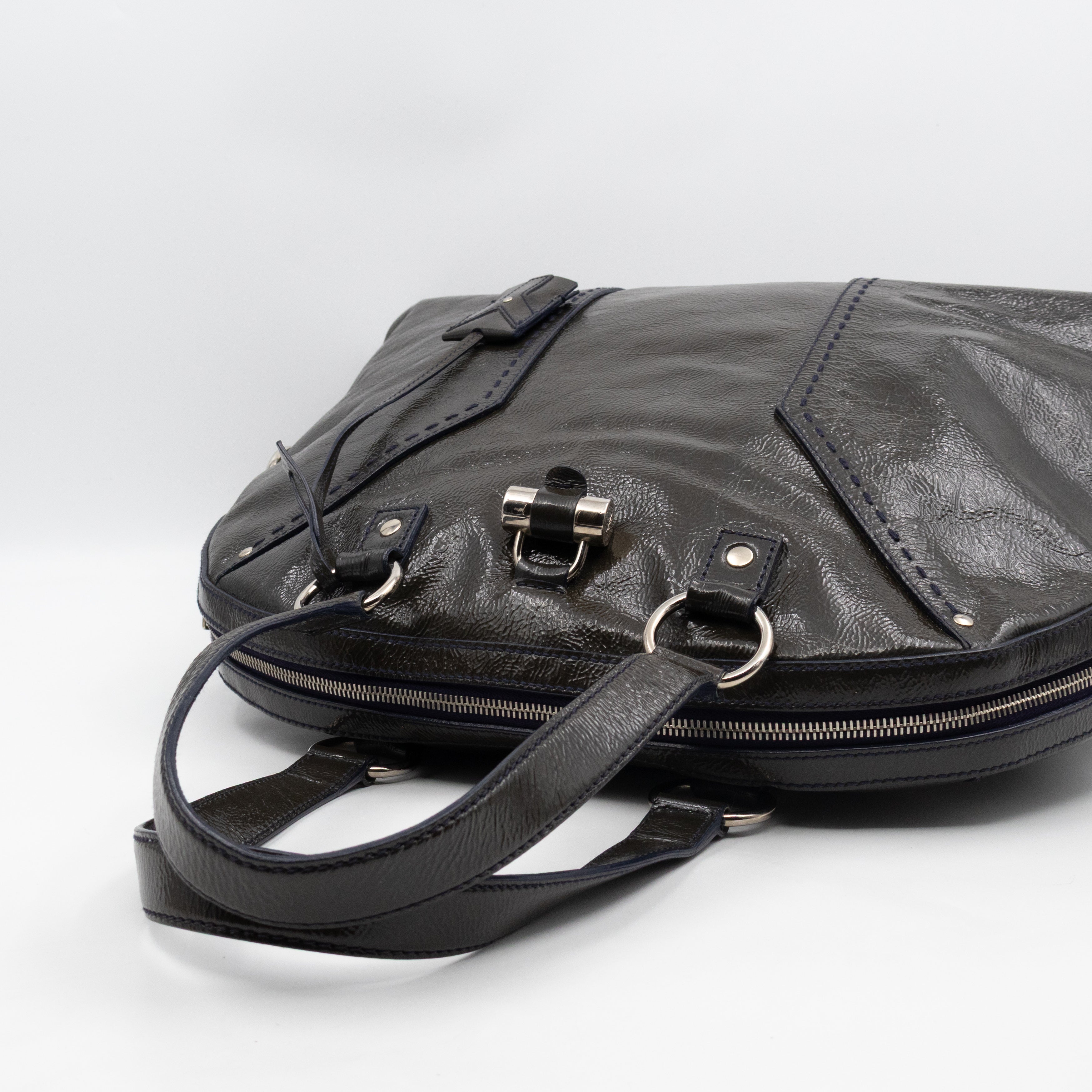 Large Muse Dark Grey Crumpled Patent Leather