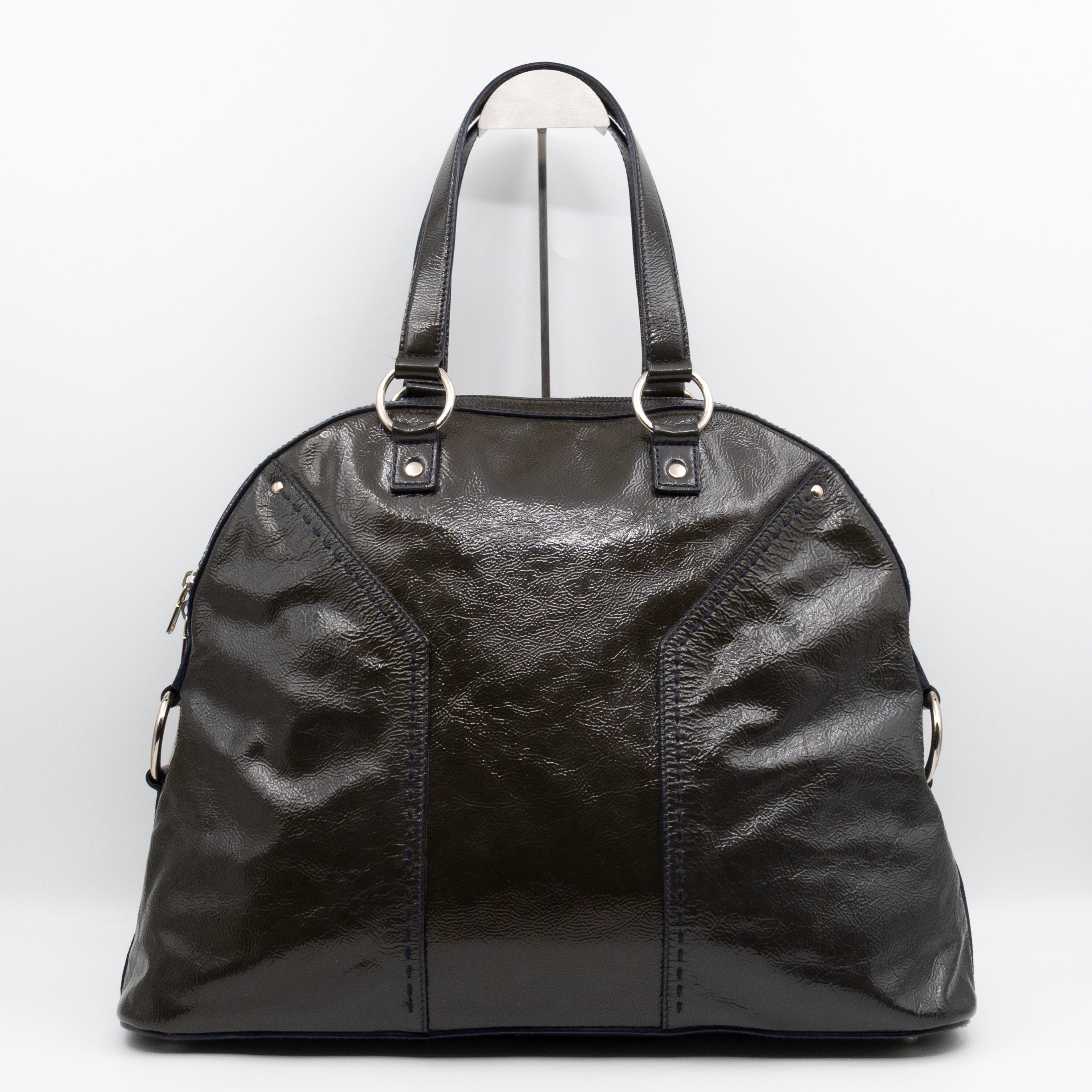 Large Muse Dark Grey Crumpled Patent Leather