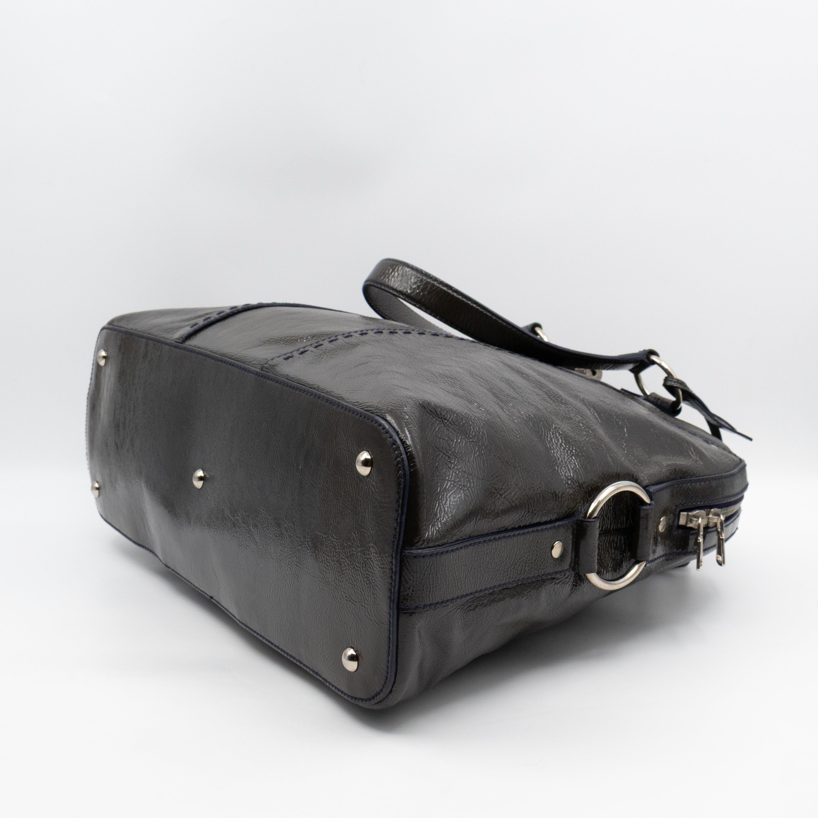 Large Muse Dark Grey Crumpled Patent Leather