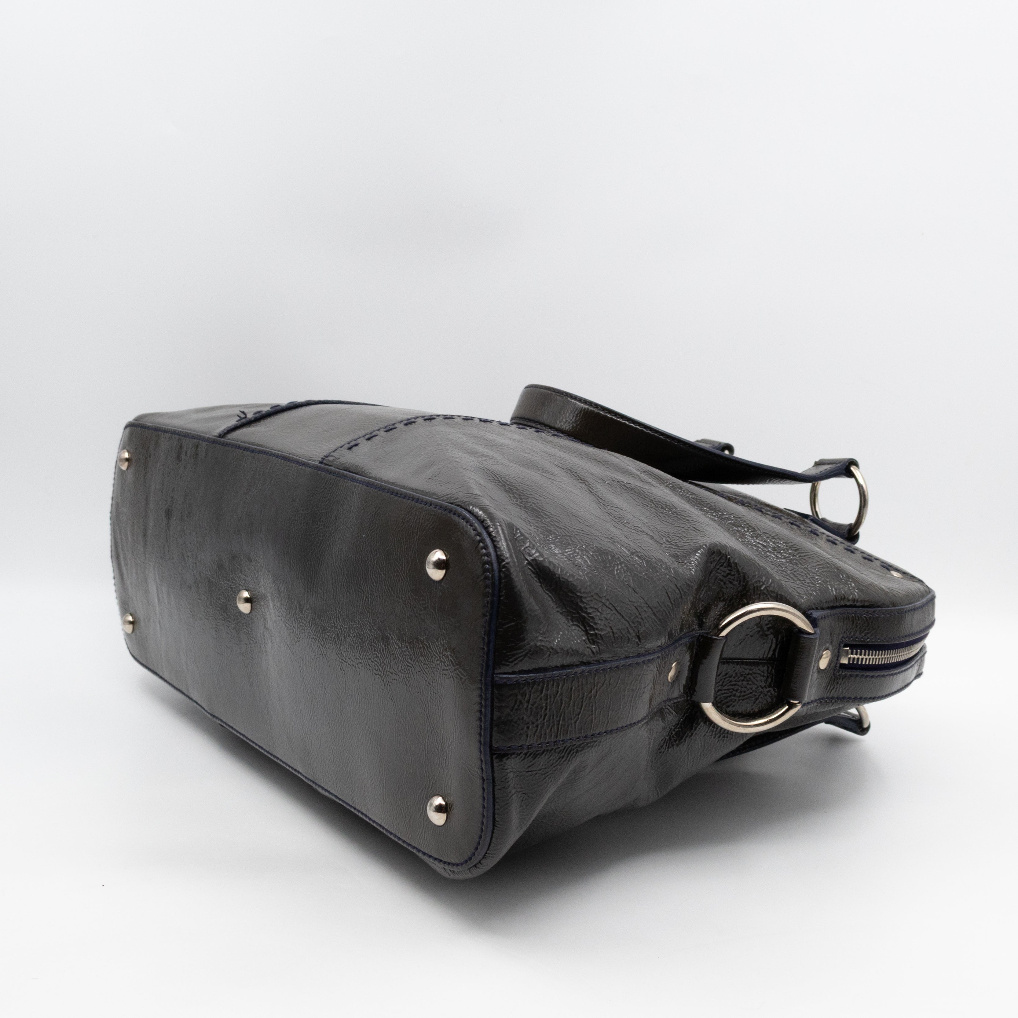 Large Muse Dark Grey Crumpled Patent Leather