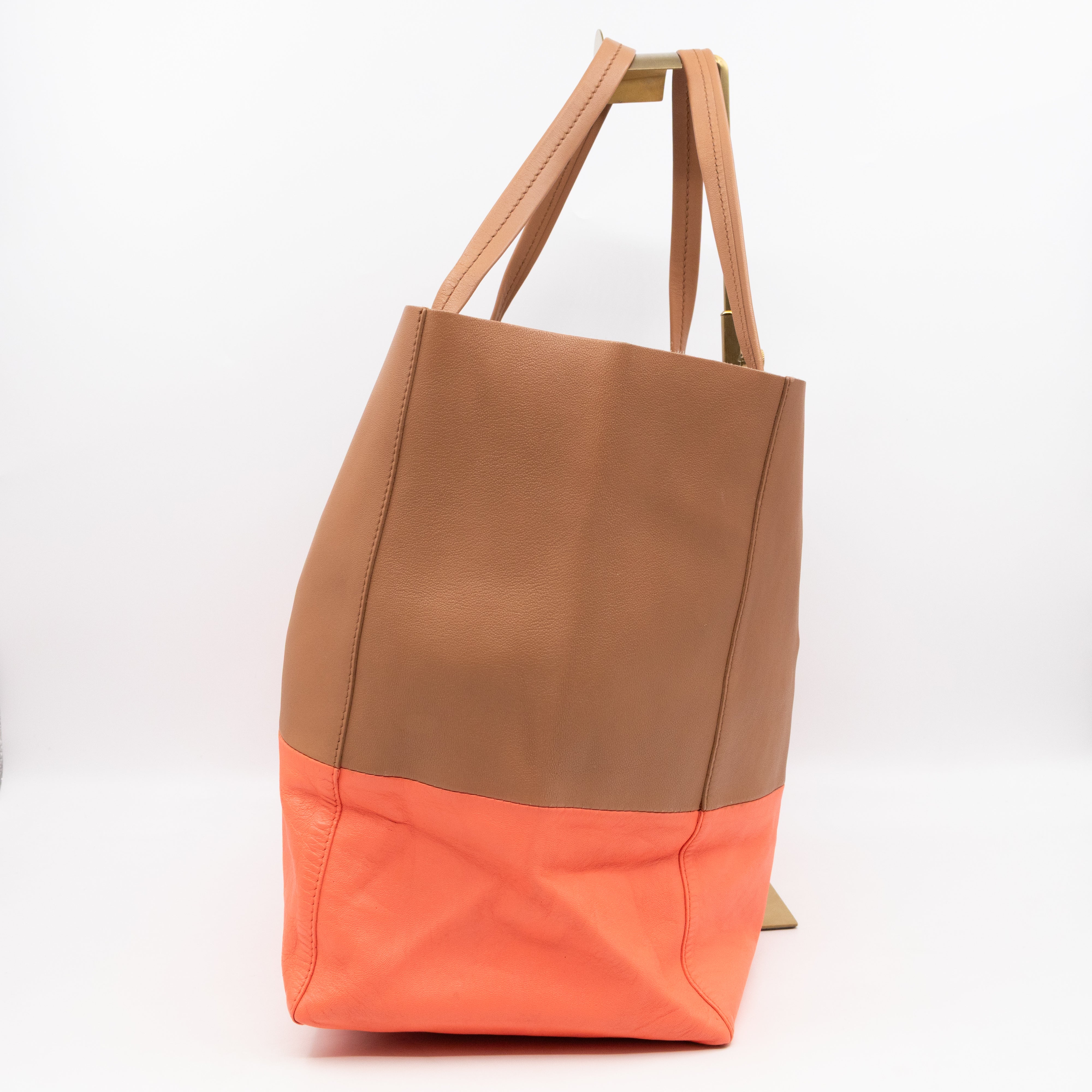 Cabas Bi-Color Tote Camel Fluo Pink Leather