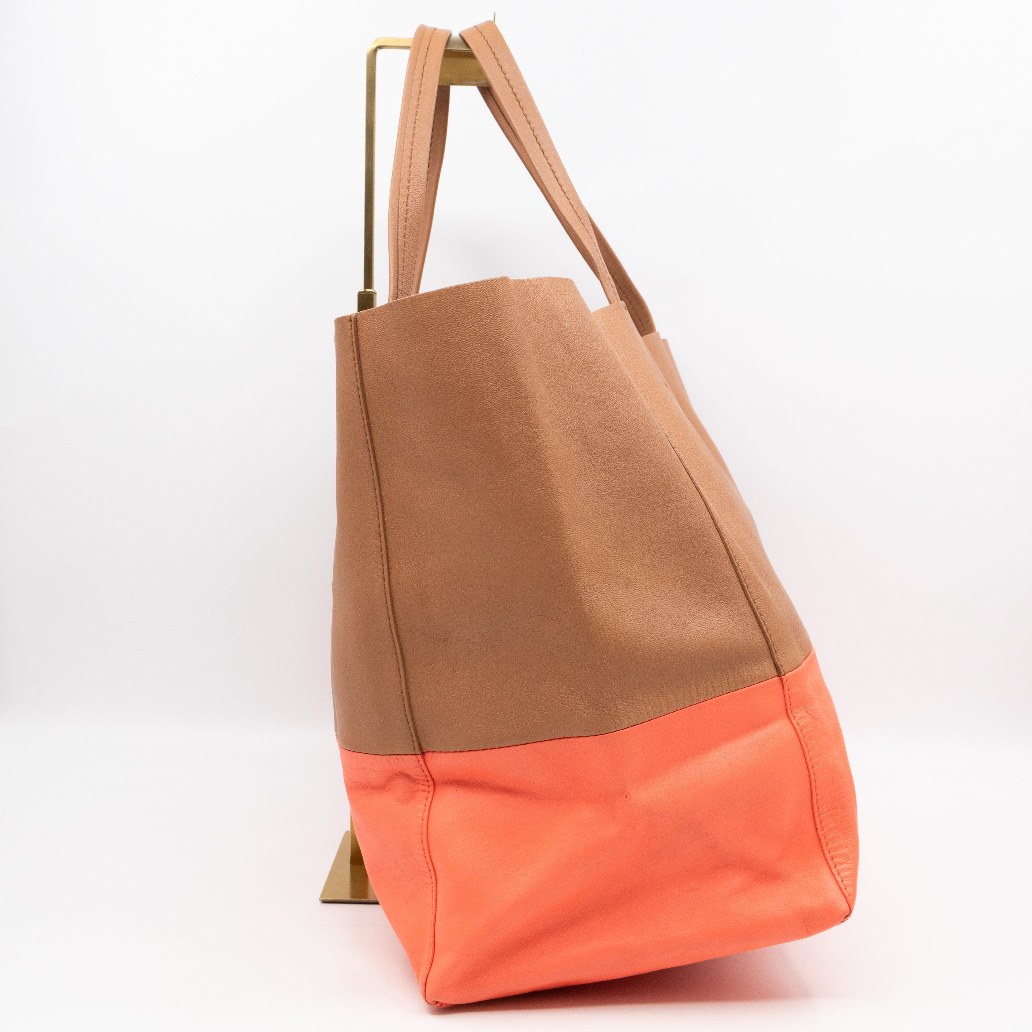 Cabas Bi-Color Tote Camel Fluo Pink Leather