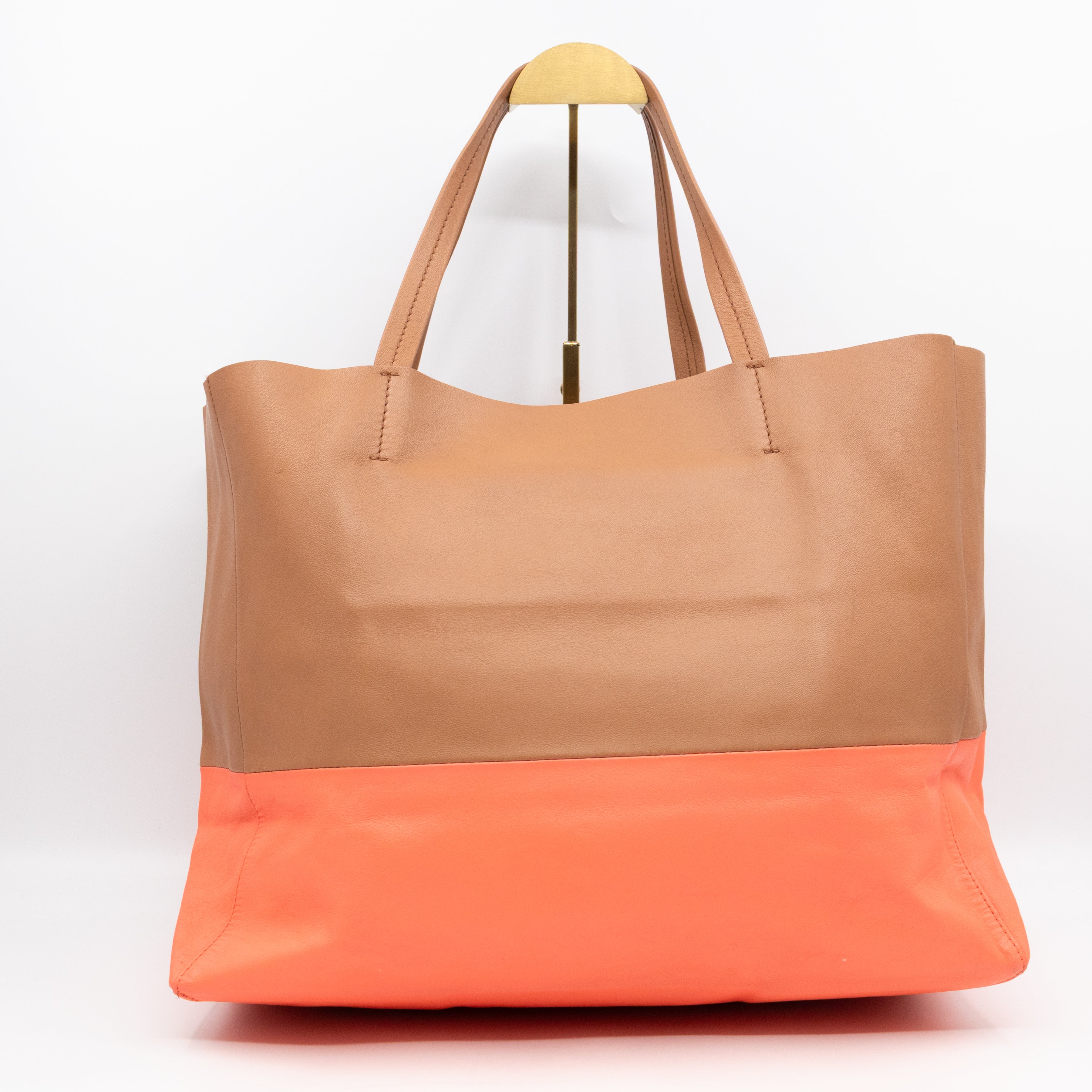Cabas Bi-Color Tote Camel Fluo Pink Leather