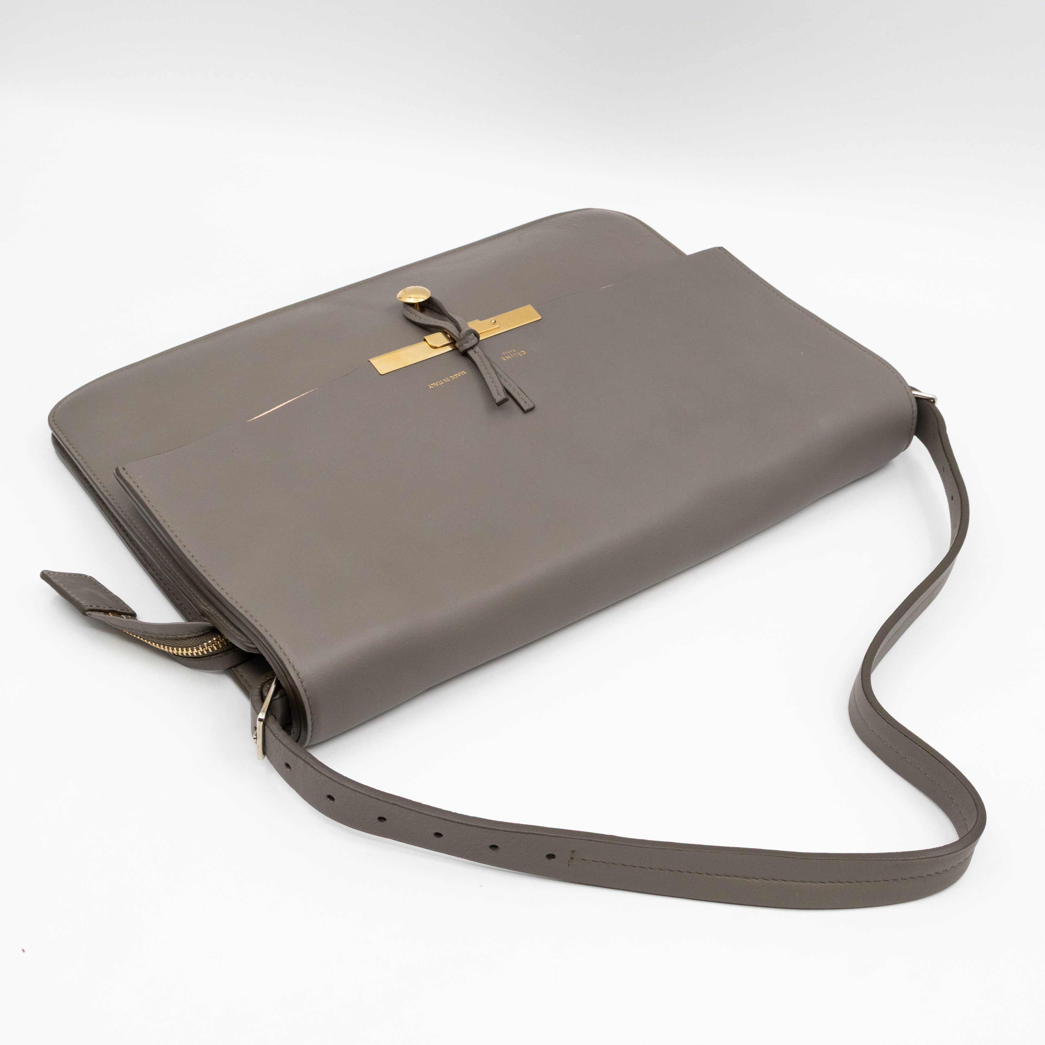 Clasp Fold-over Bag Grey Leather