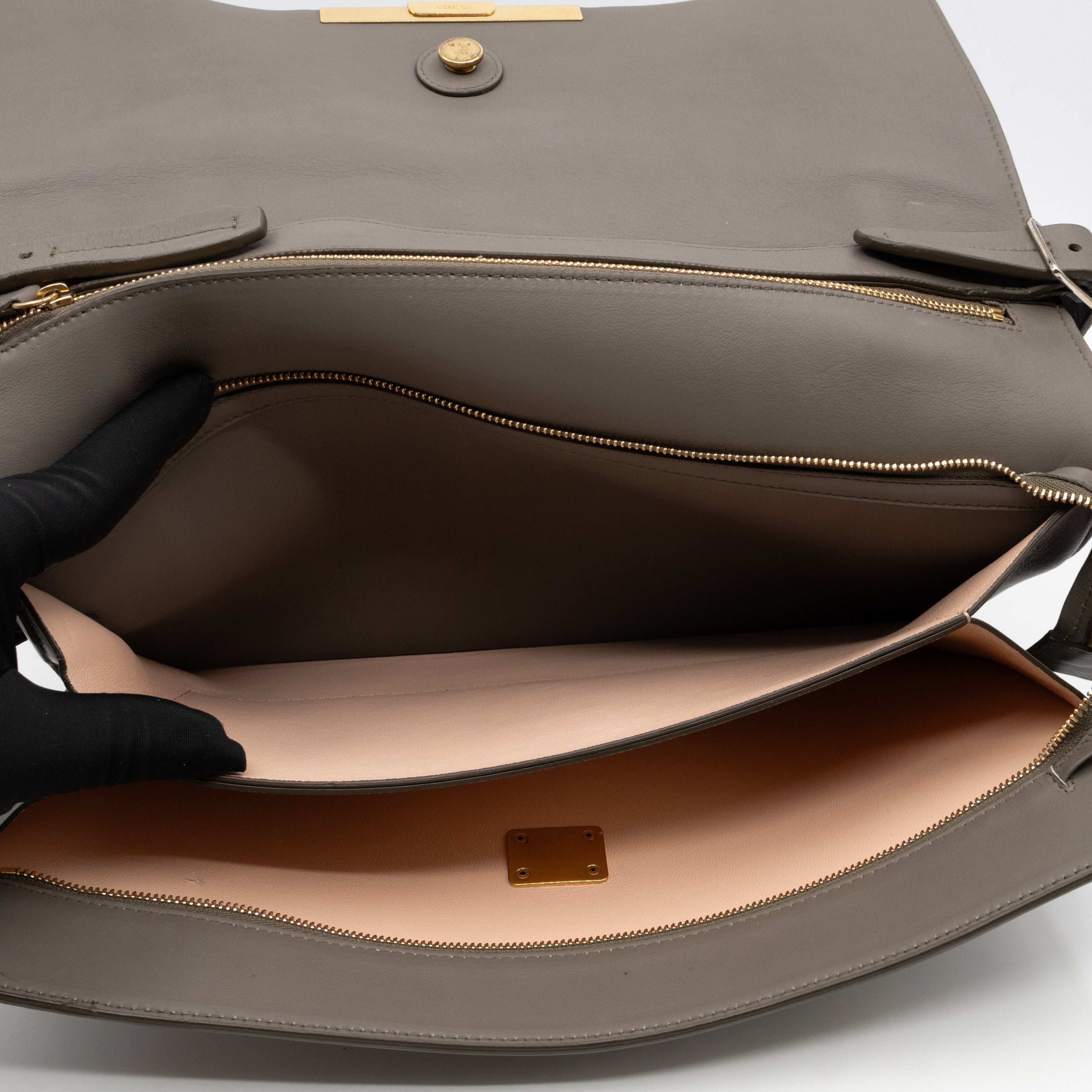 Clasp Fold-over Bag Grey Leather