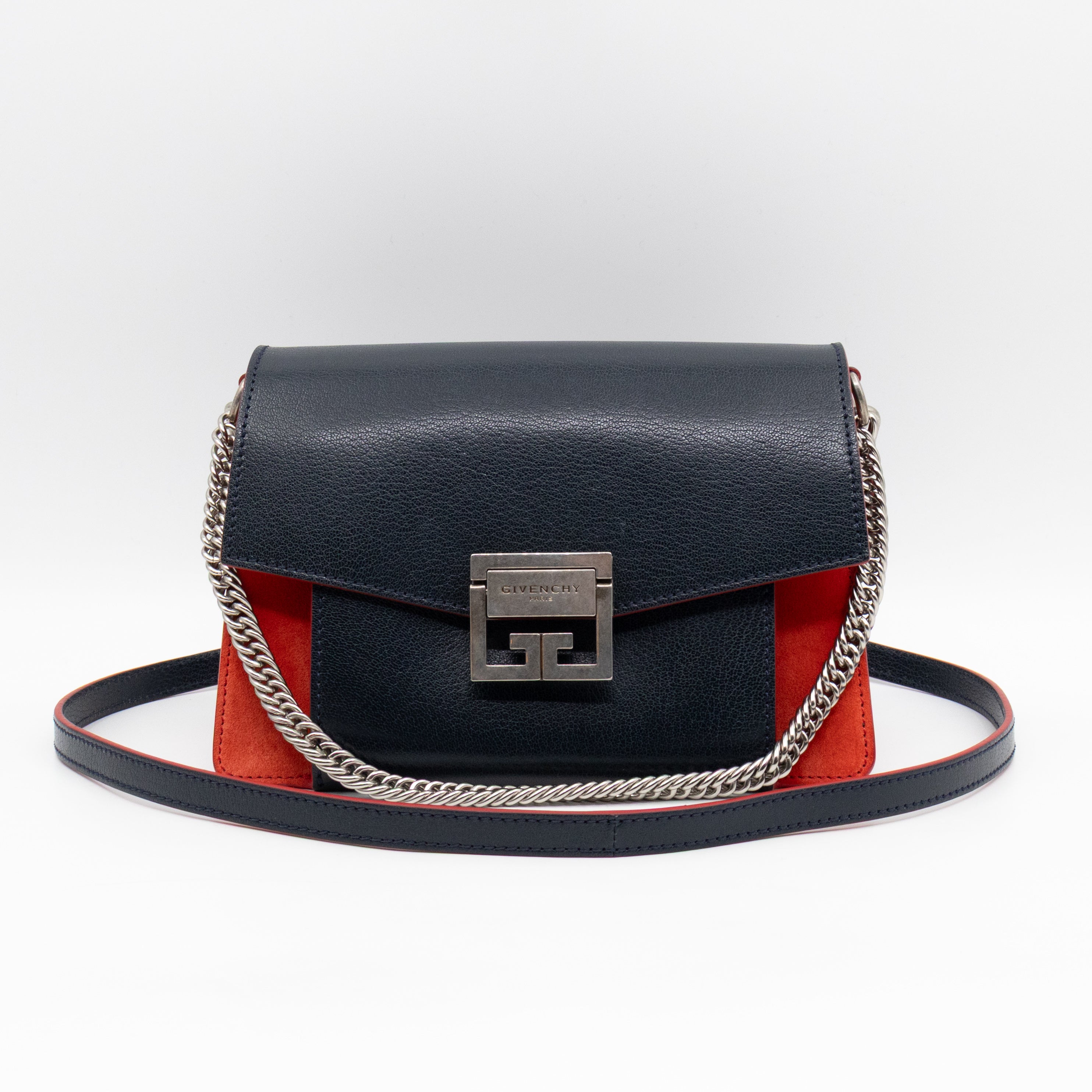GV3 Small Crossbody Bag Blue Leather Red Suede