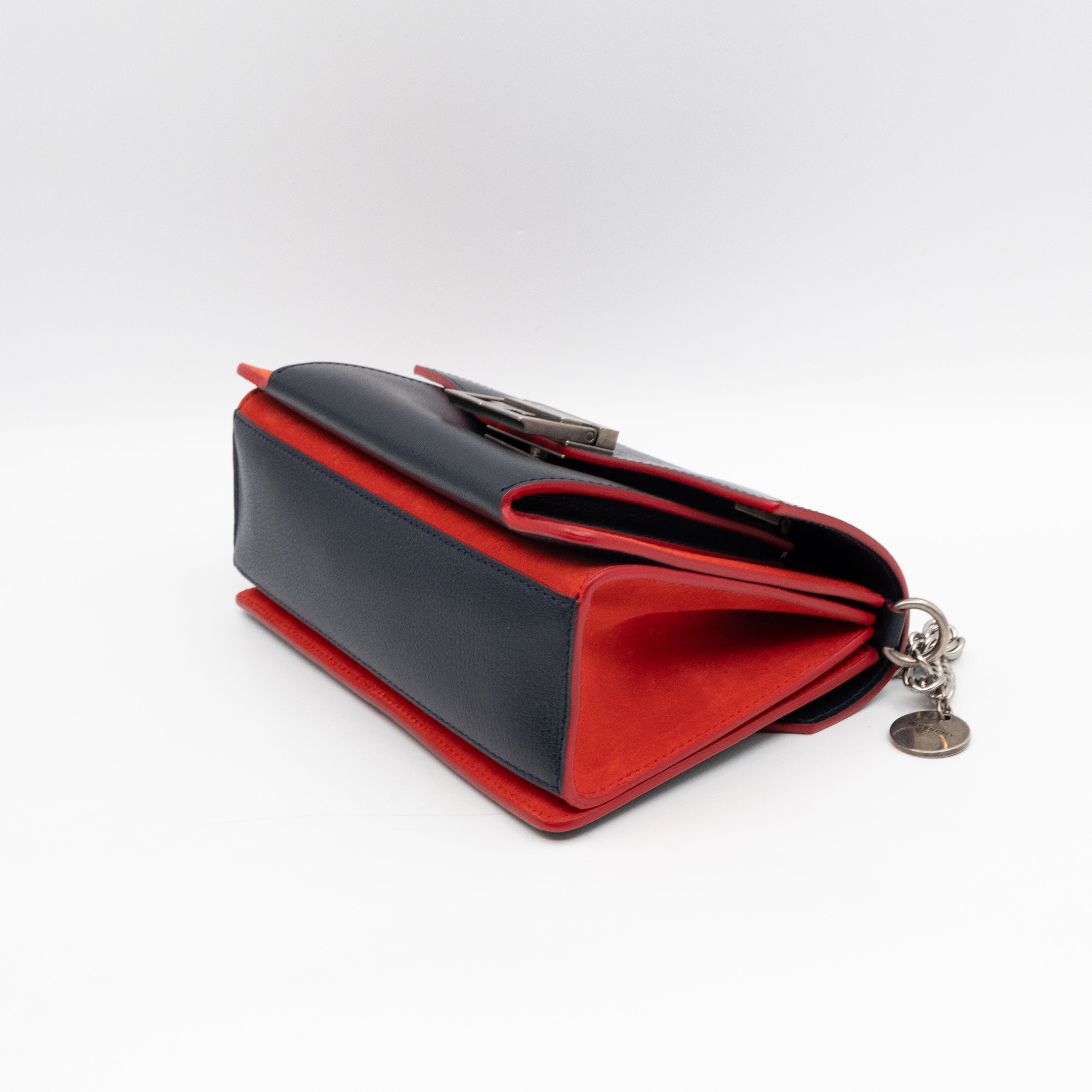 GV3 Small Crossbody Bag Blue Leather Red Suede