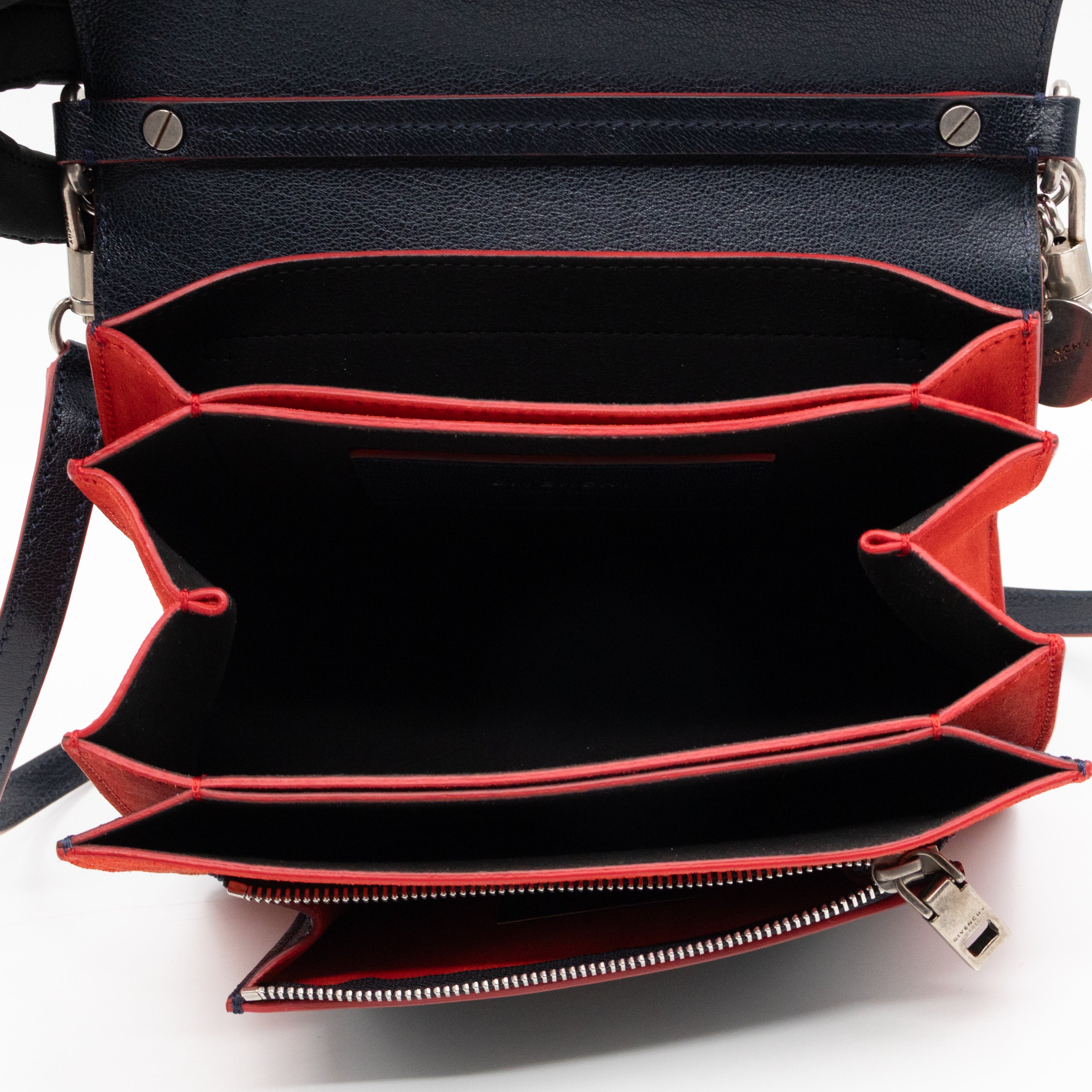 GV3 Small Crossbody Bag Blue Leather Red Suede