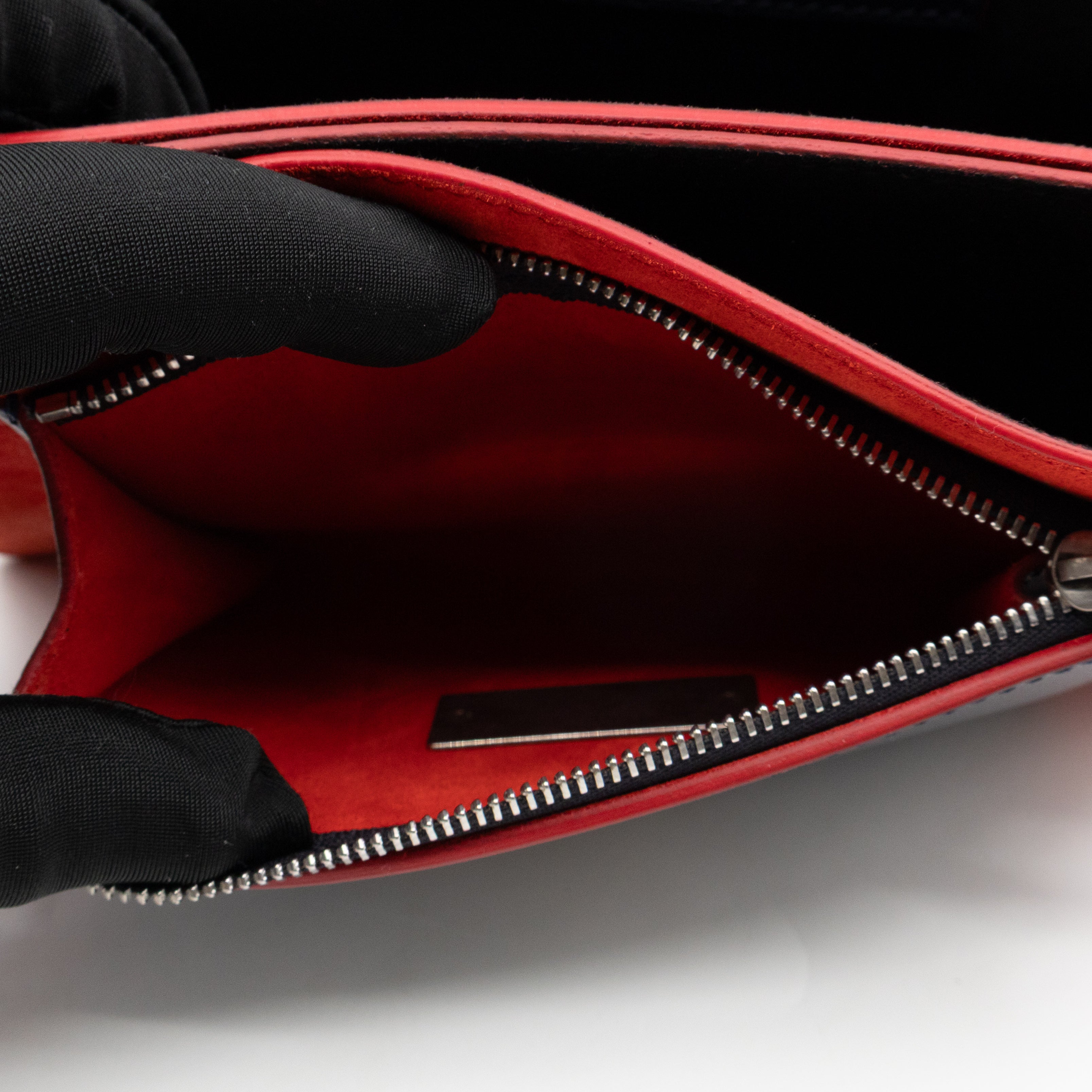 GV3 Small Crossbody Bag Blue Leather Red Suede