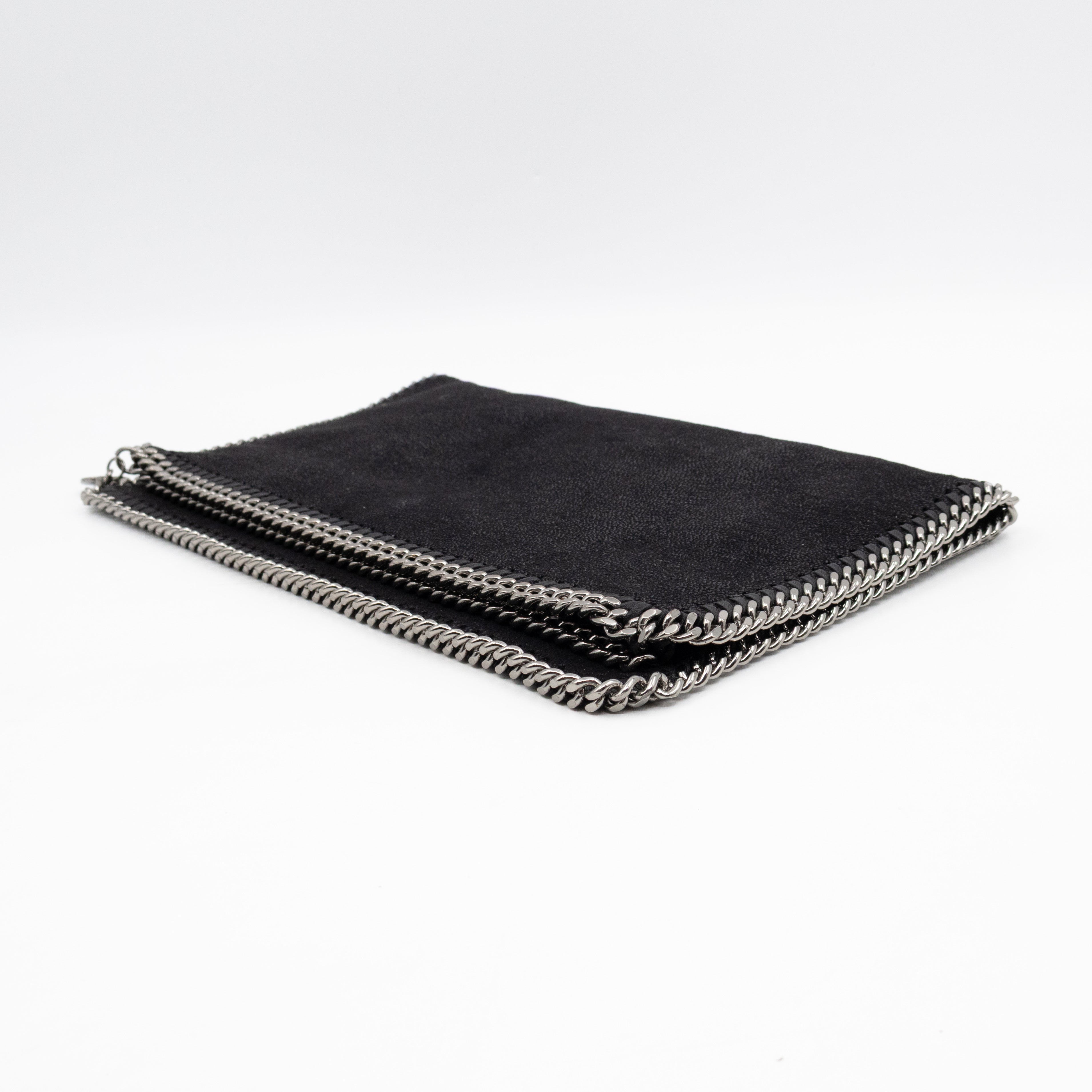 Falabella Fold Over Clutch Black Silver