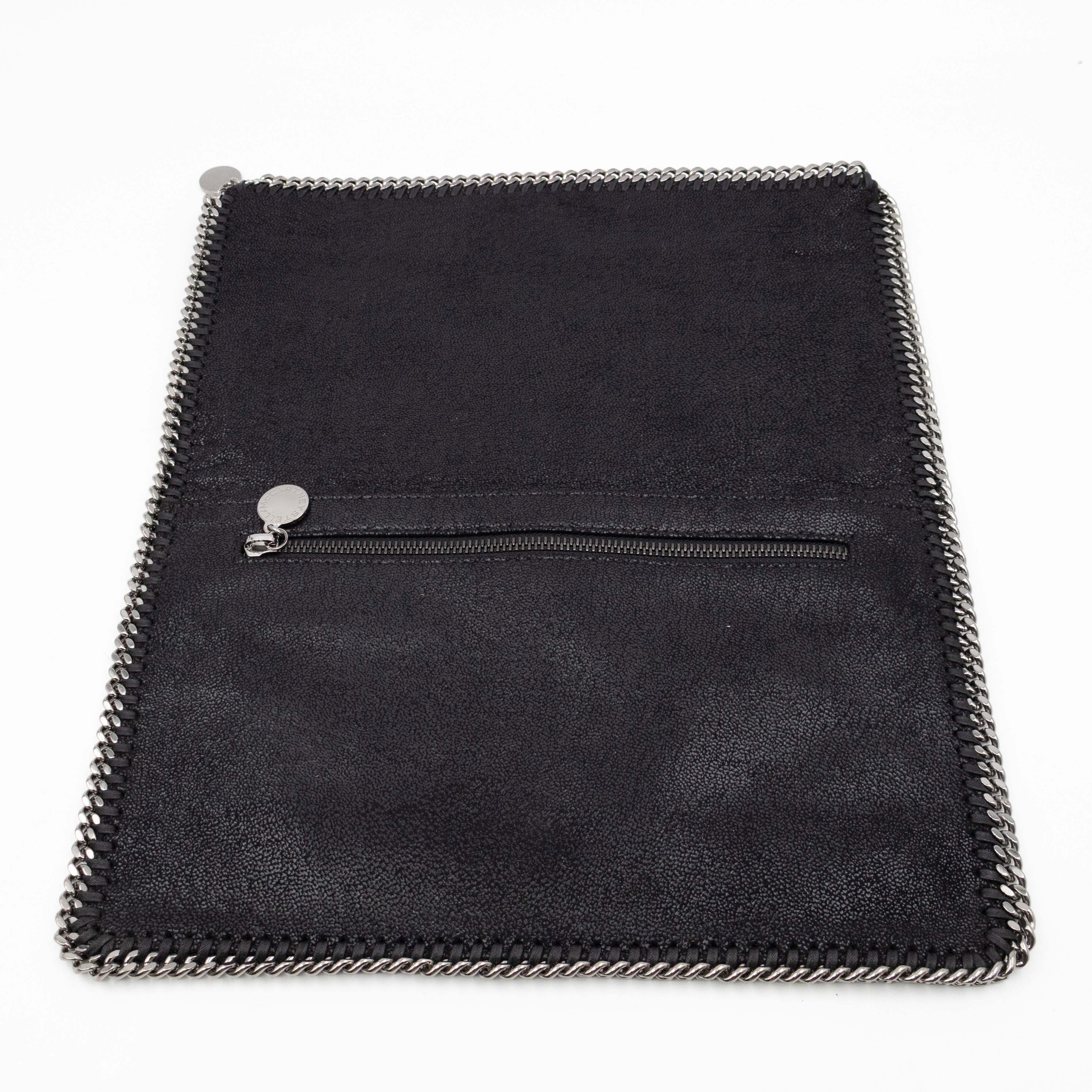Falabella Fold Over Clutch Black Silver