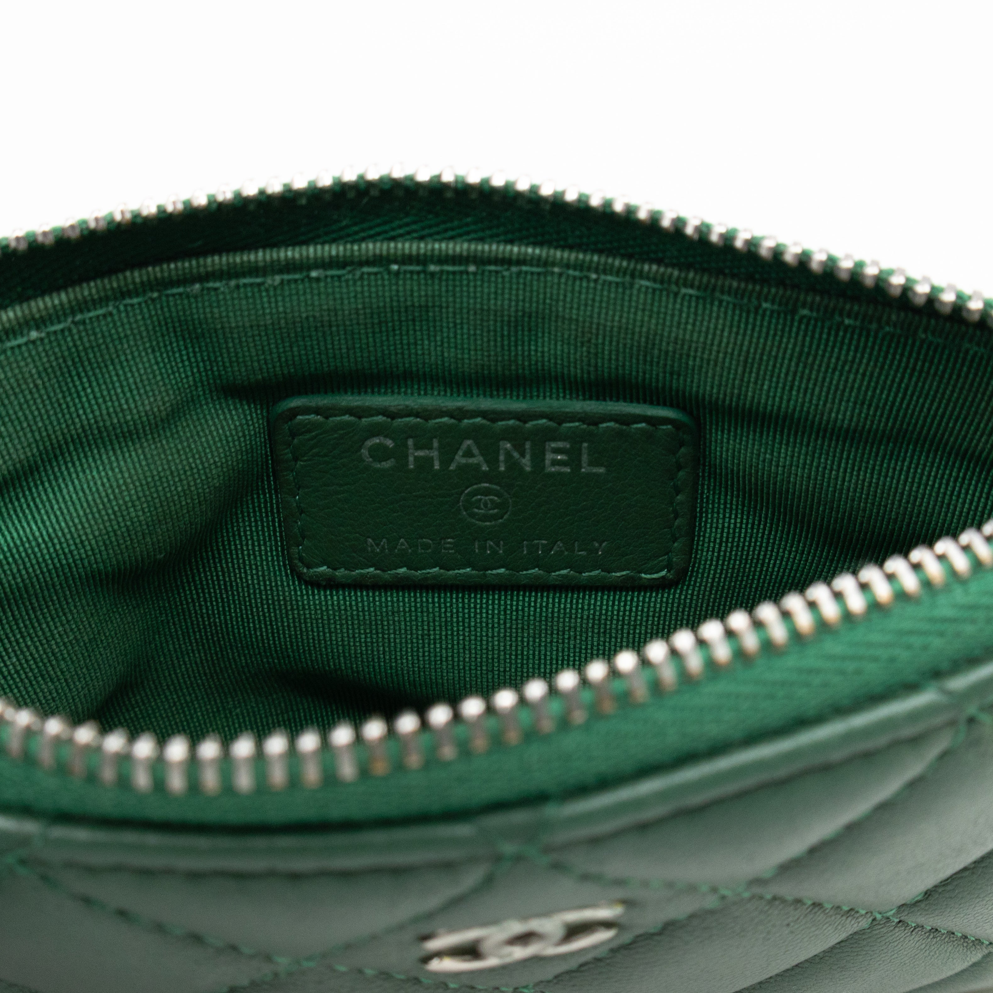 Mini O Case Pouch Green Lambskin Leather