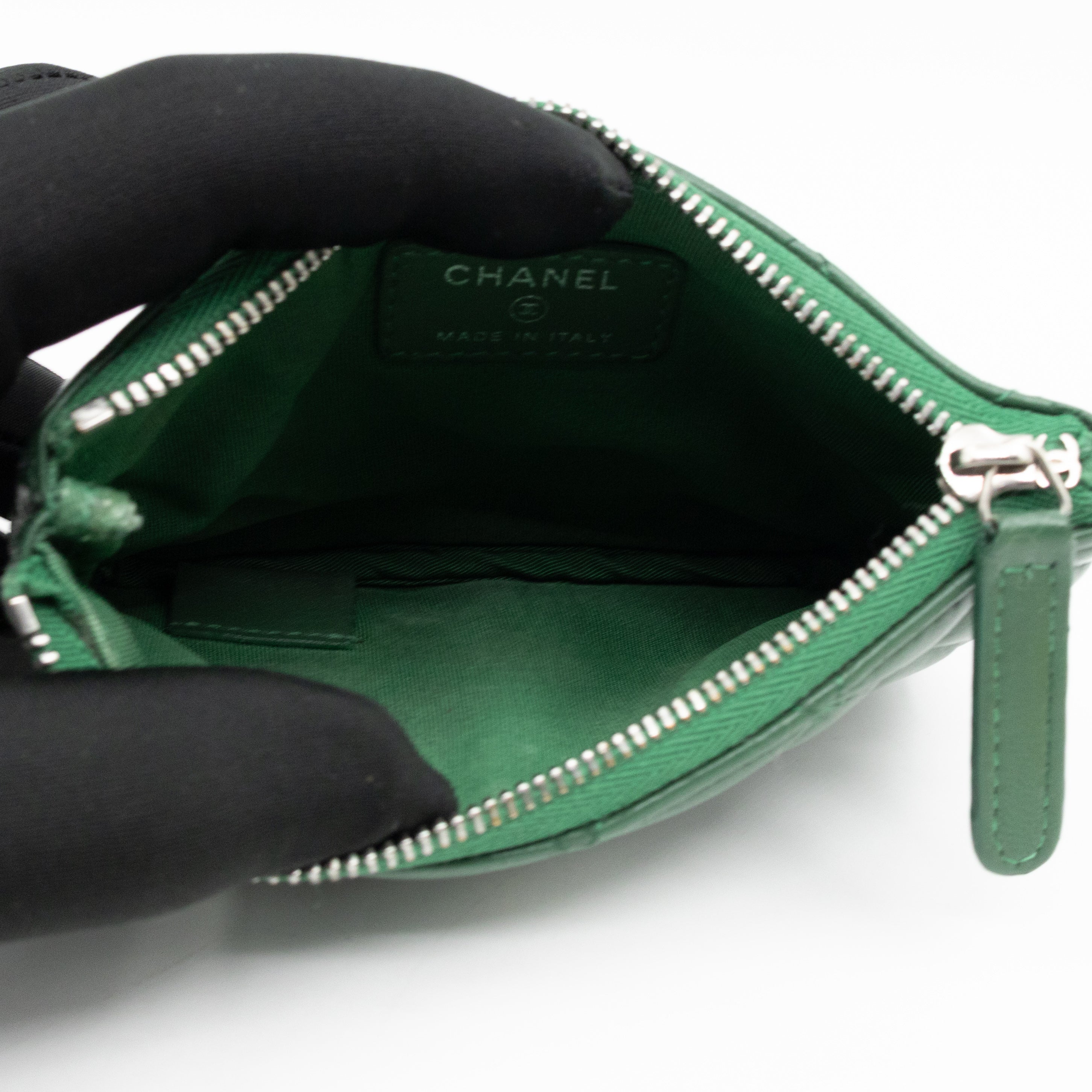Mini O Case Pouch Green Lambskin Leather