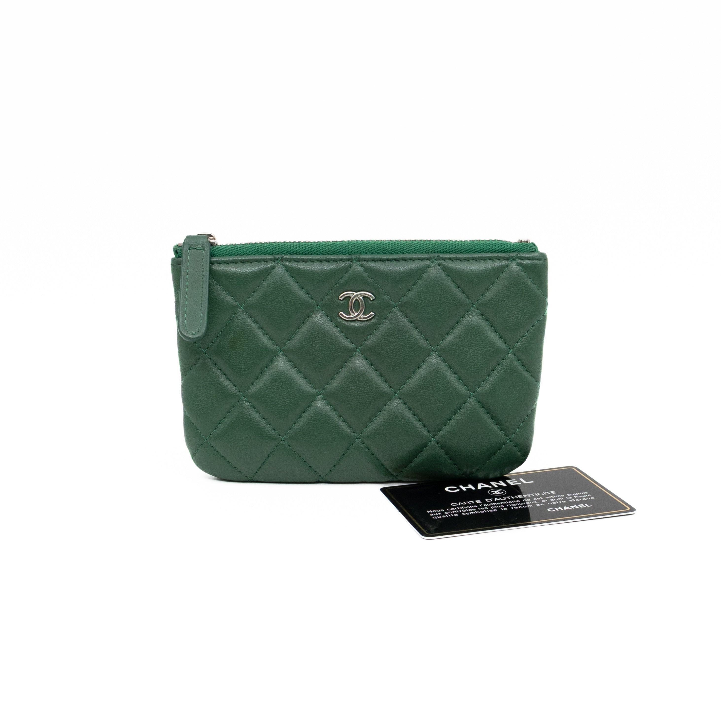 Mini O Case Pouch Green Lambskin Leather