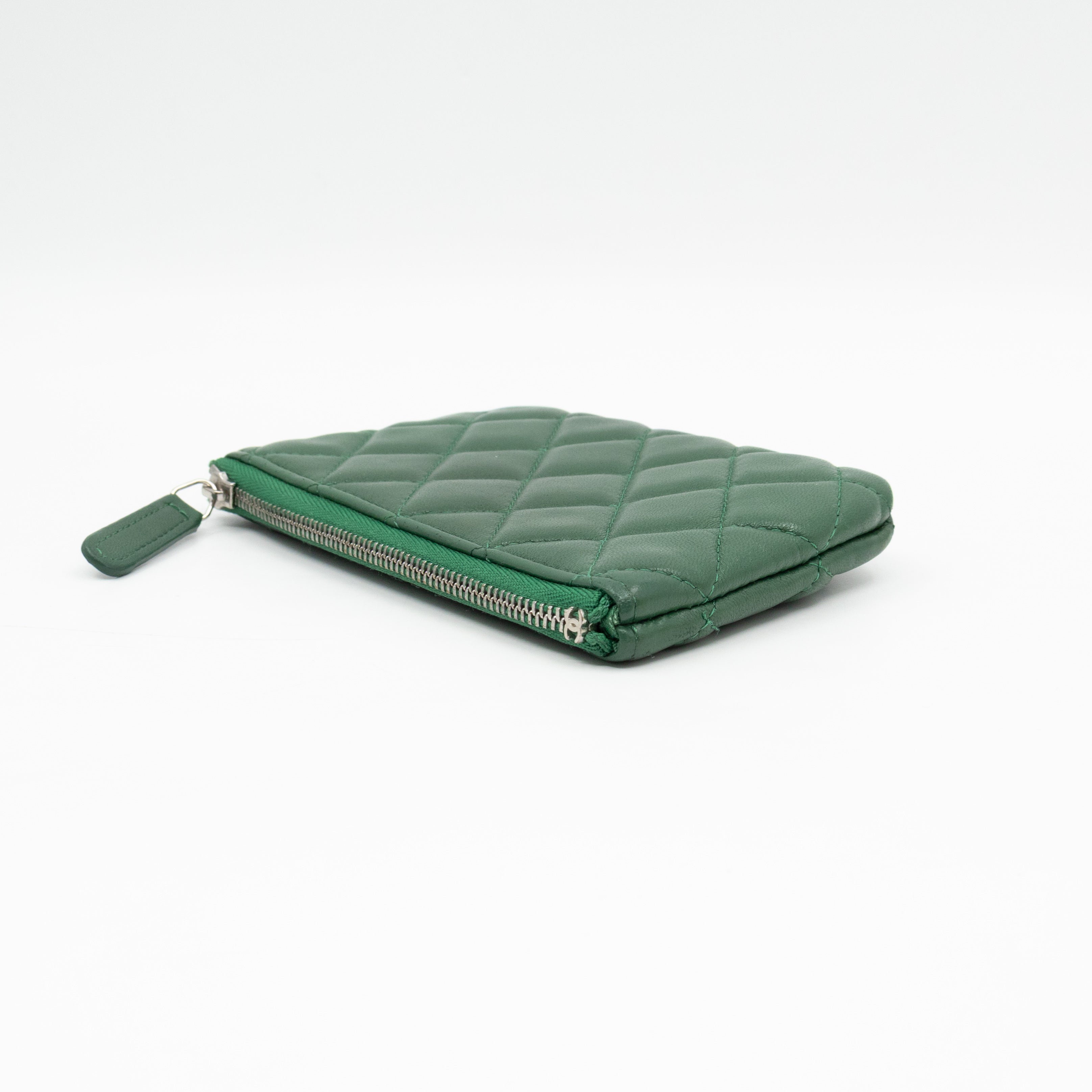 Mini O Case Pouch Green Lambskin Leather