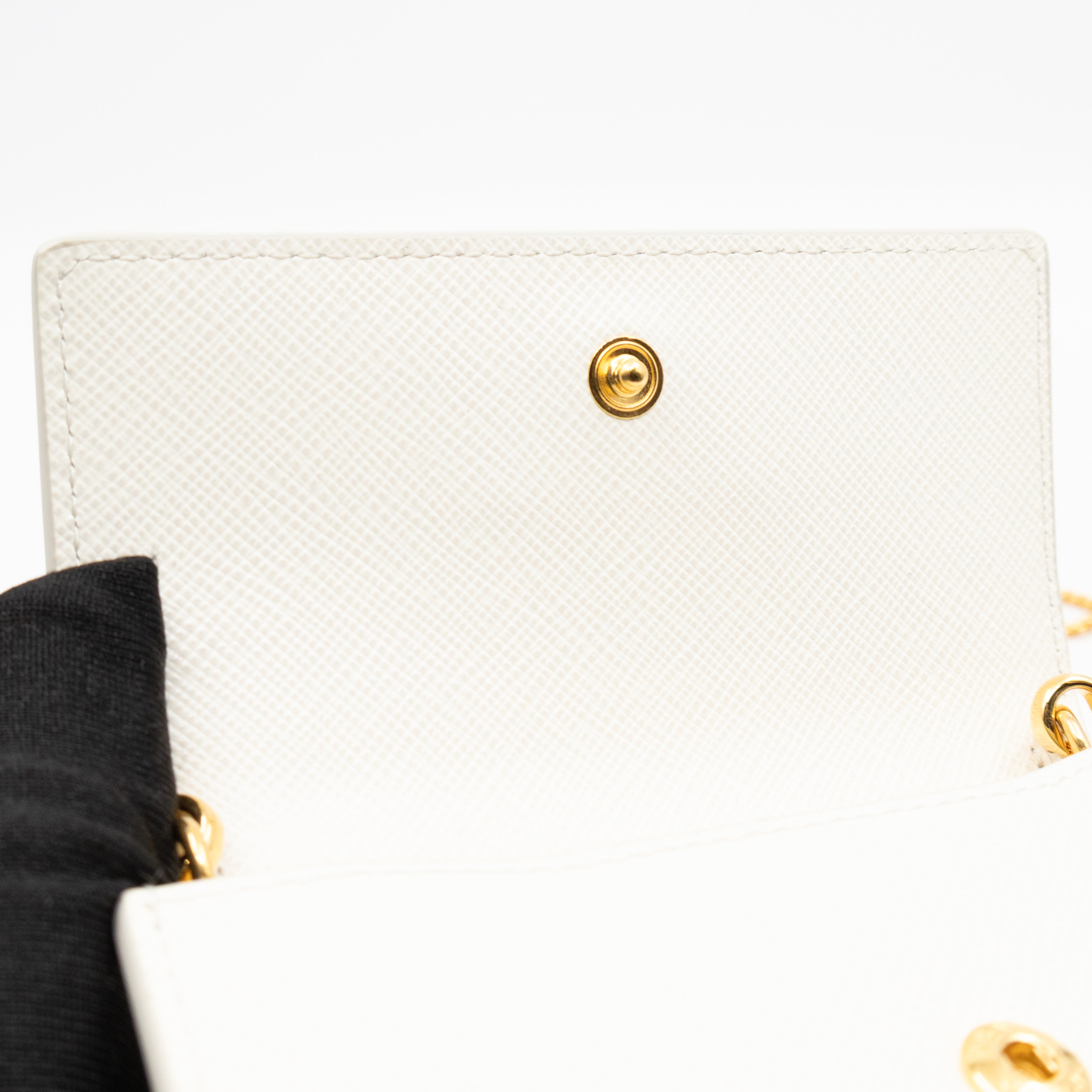 Card Holder With Chain White Saffiano Leather