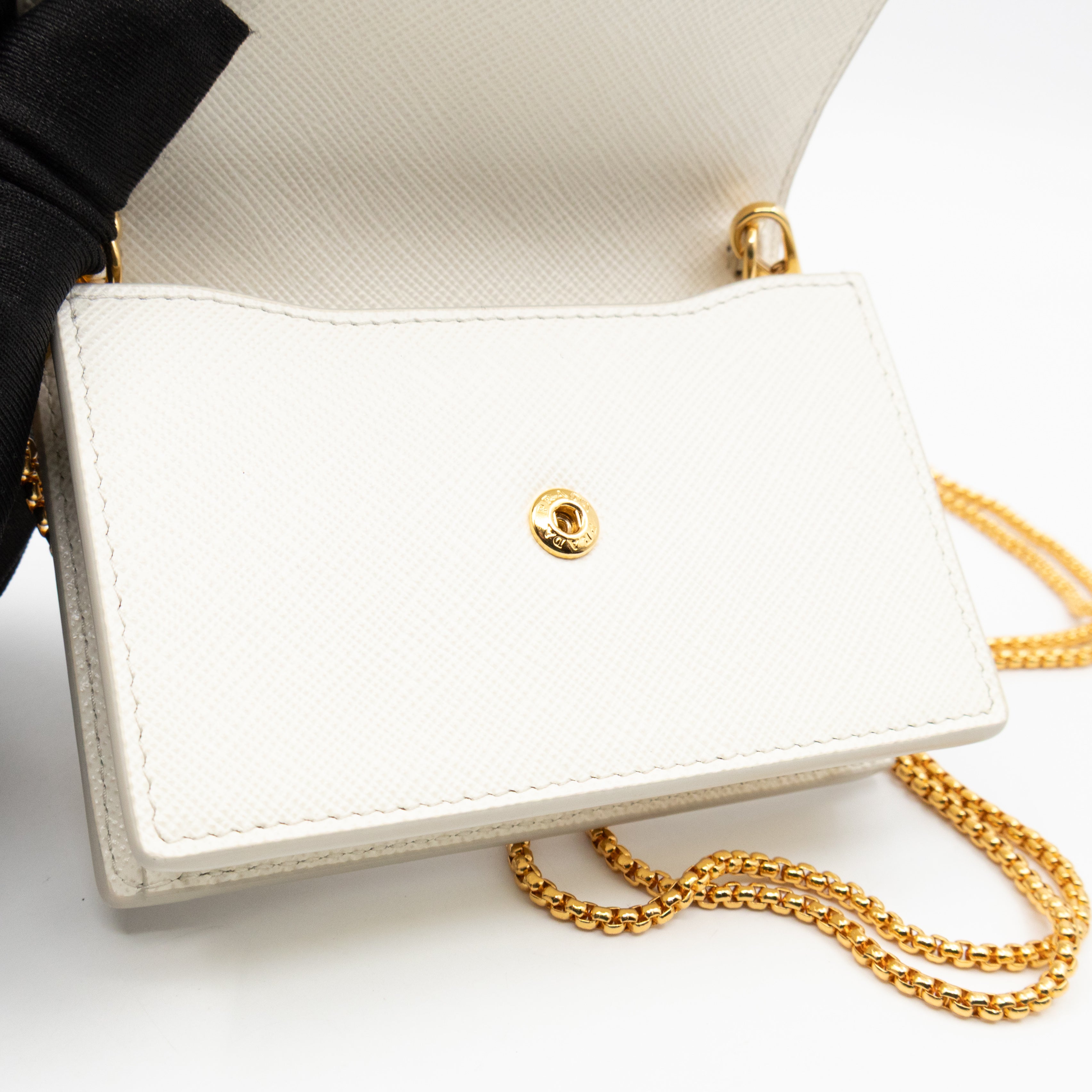 Card Holder With Chain White Saffiano Leather
