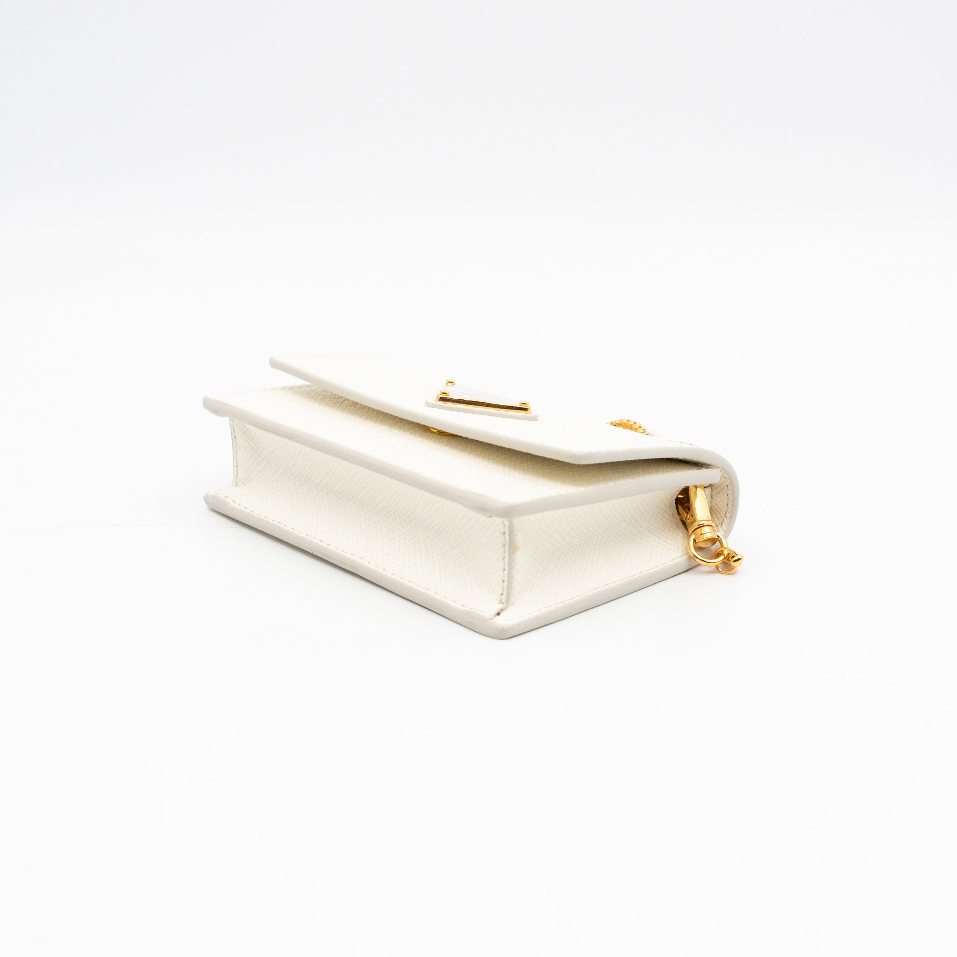 Card Holder With Chain White Saffiano Leather