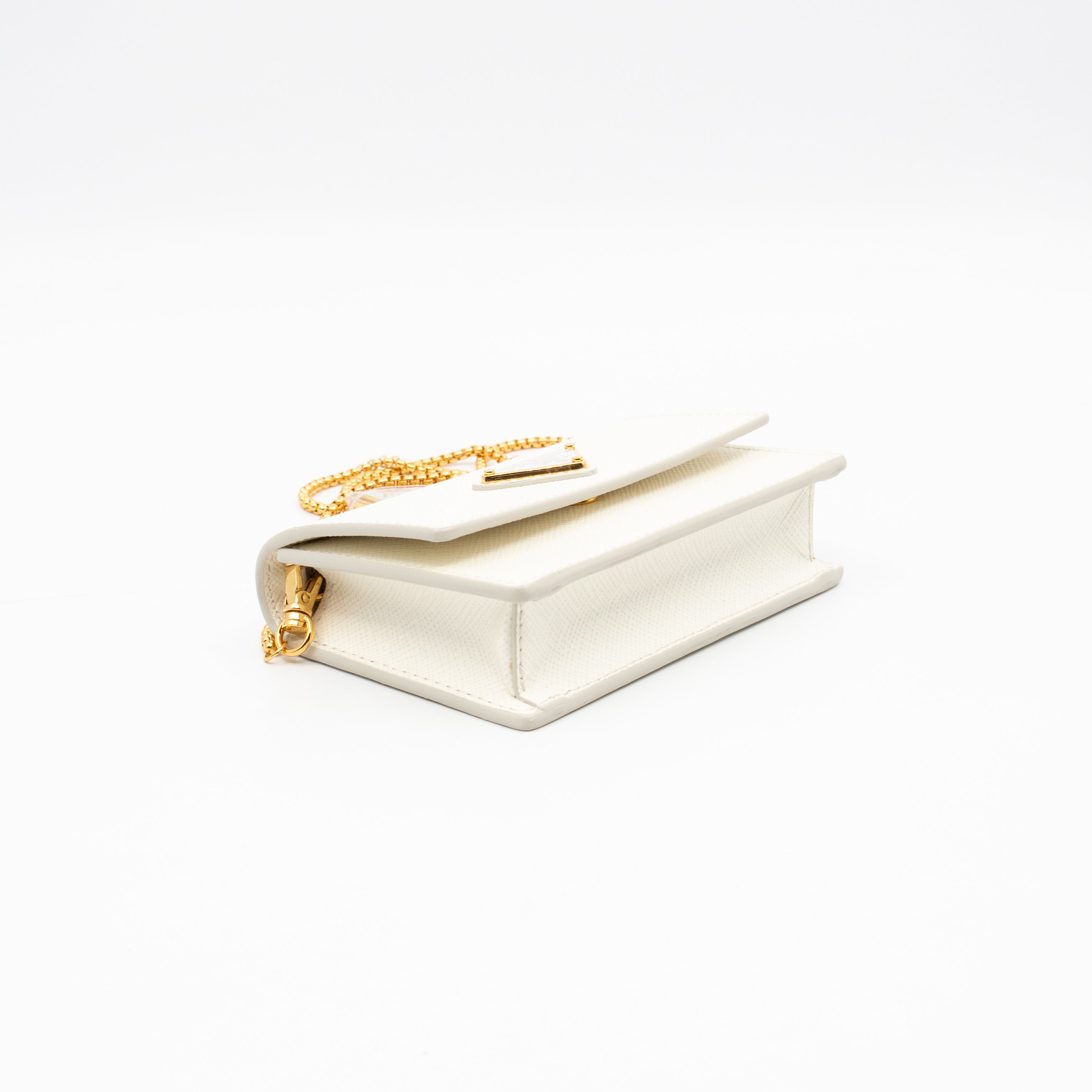 Card Holder With Chain White Saffiano Leather