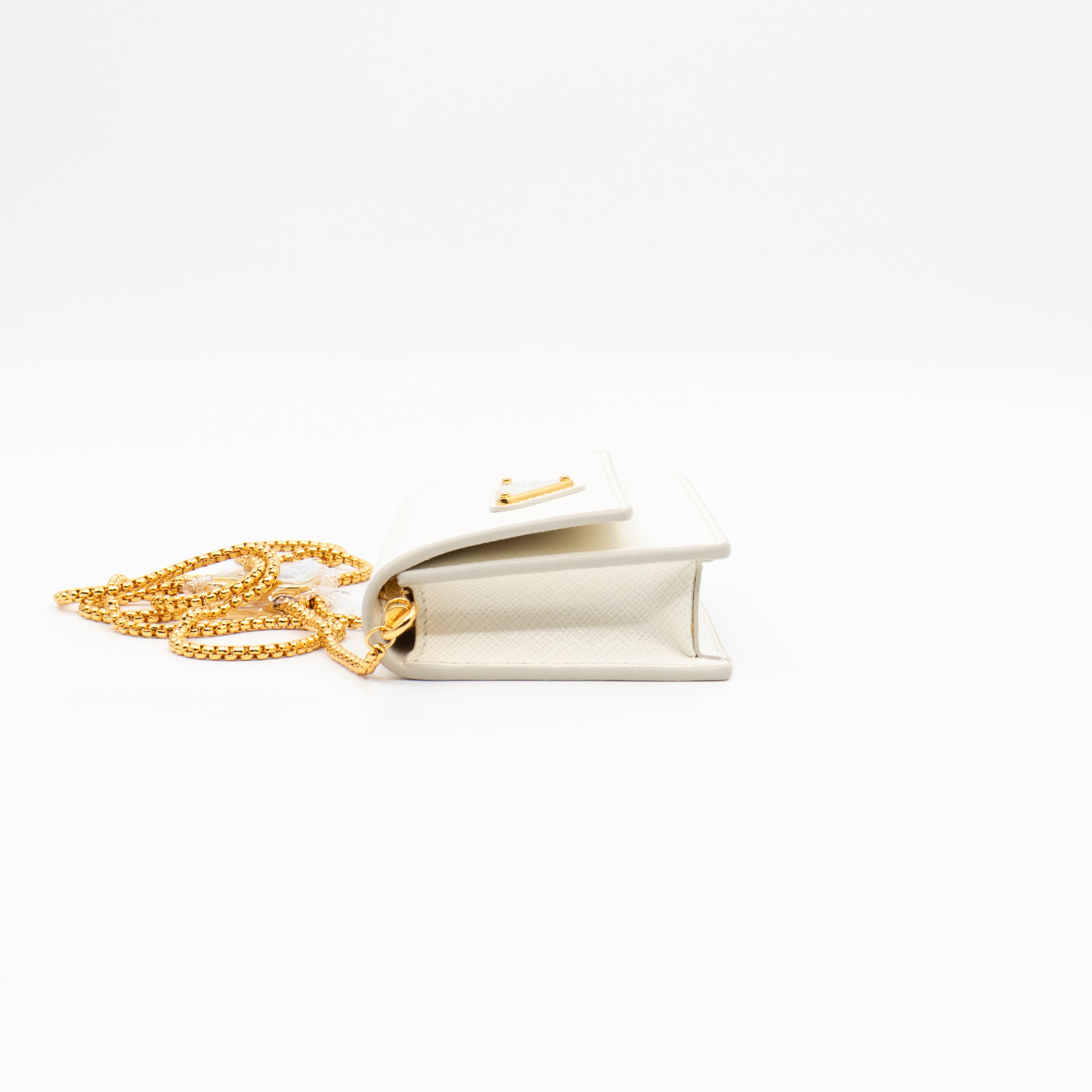 Card Holder With Chain White Saffiano Leather