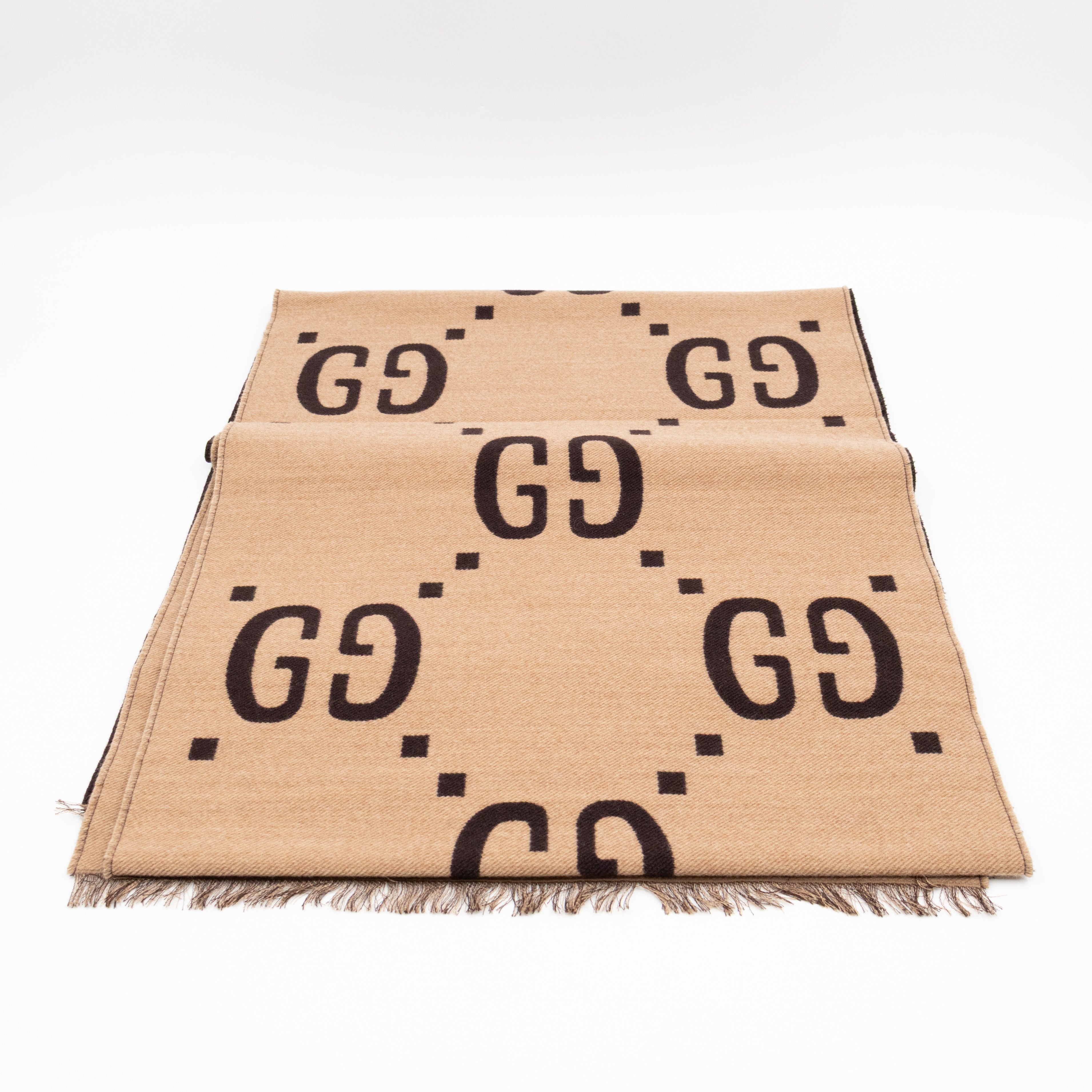 GG Jacquard Jumbo GG Wool Silk Scarf Beige