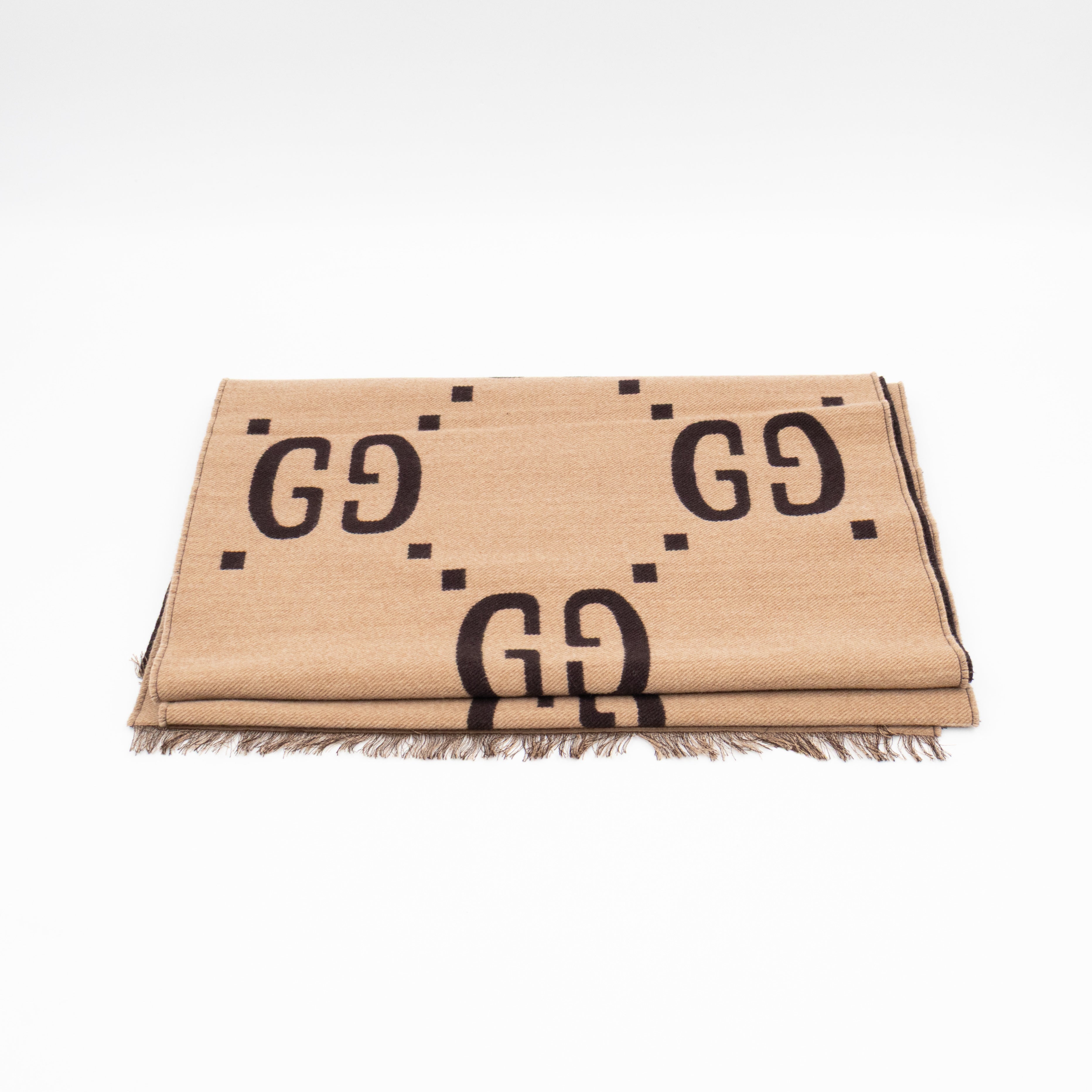 GG Jacquard Jumbo GG Wool Silk Scarf Beige