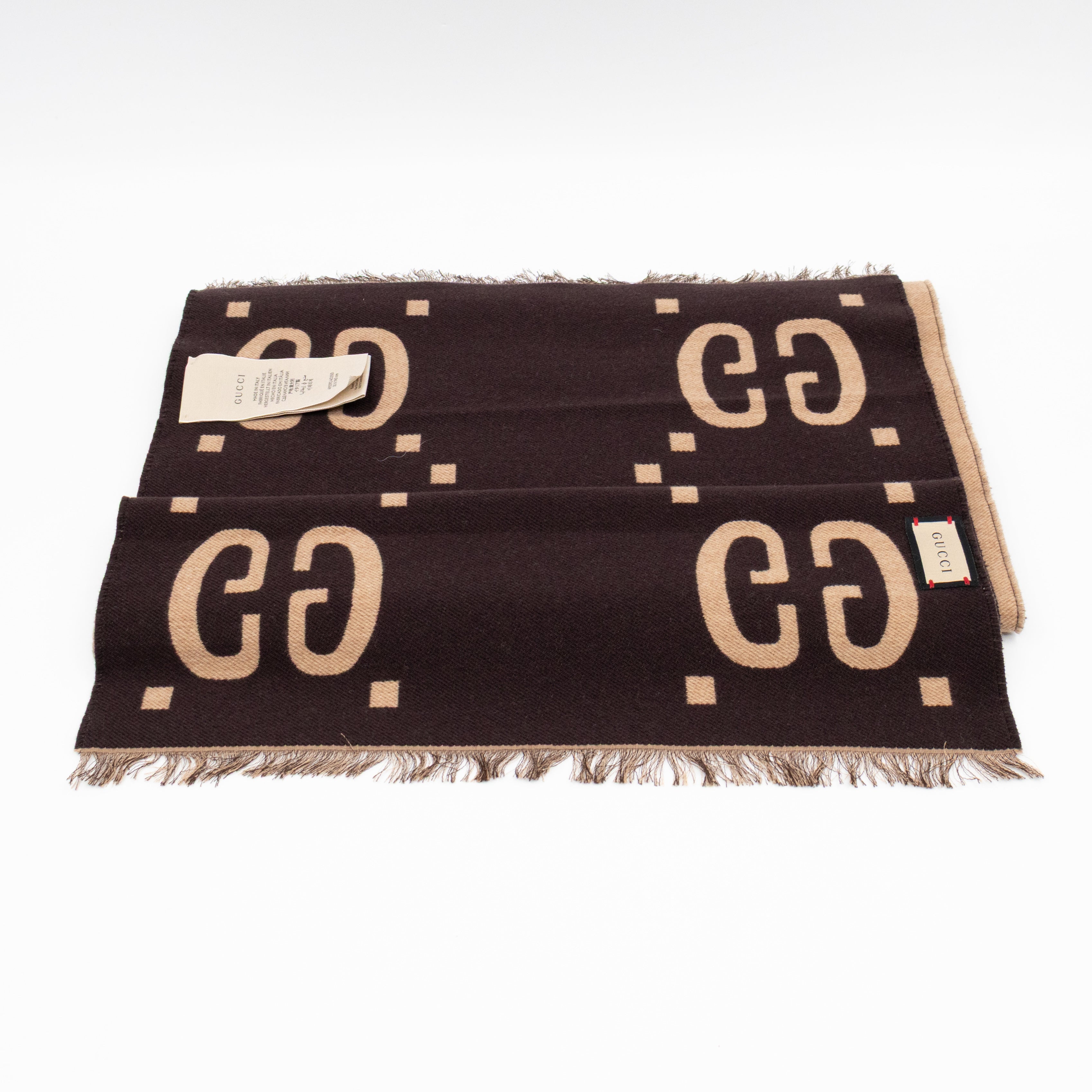 GG Jacquard Jumbo GG Wool Silk Scarf Beige