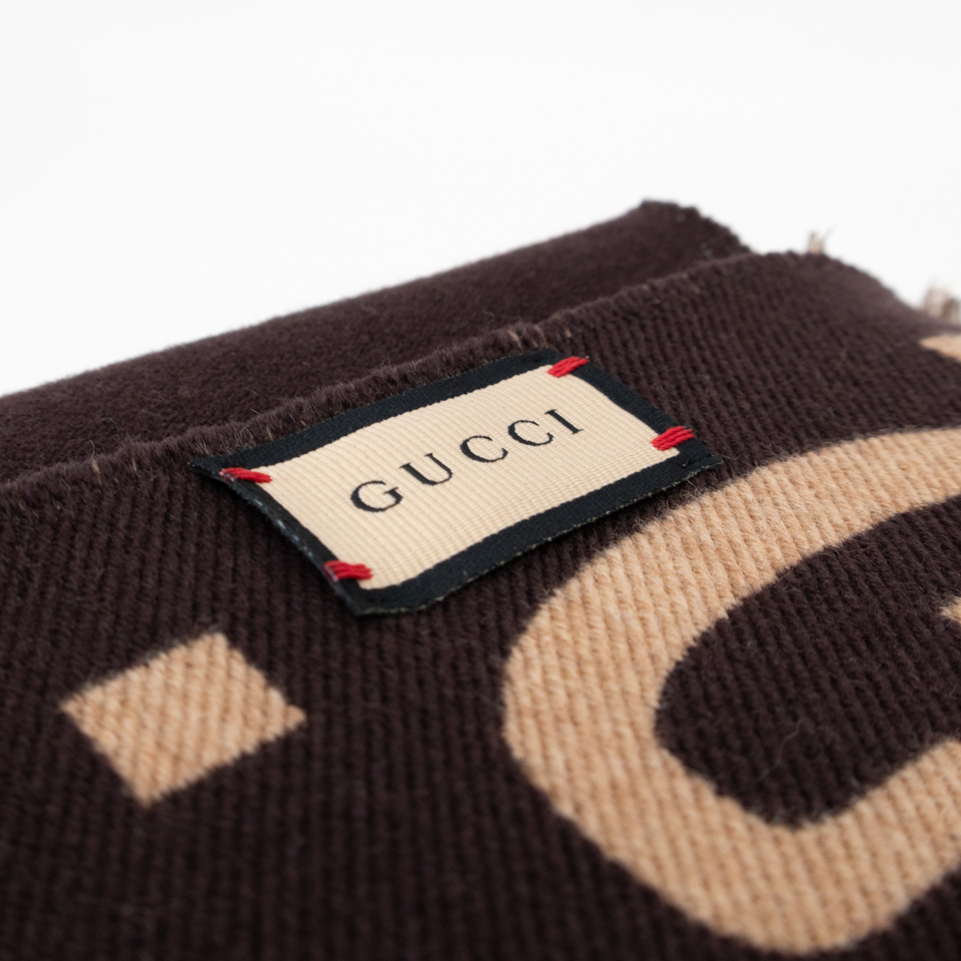 GG Jacquard Jumbo GG Wool Silk Scarf Beige