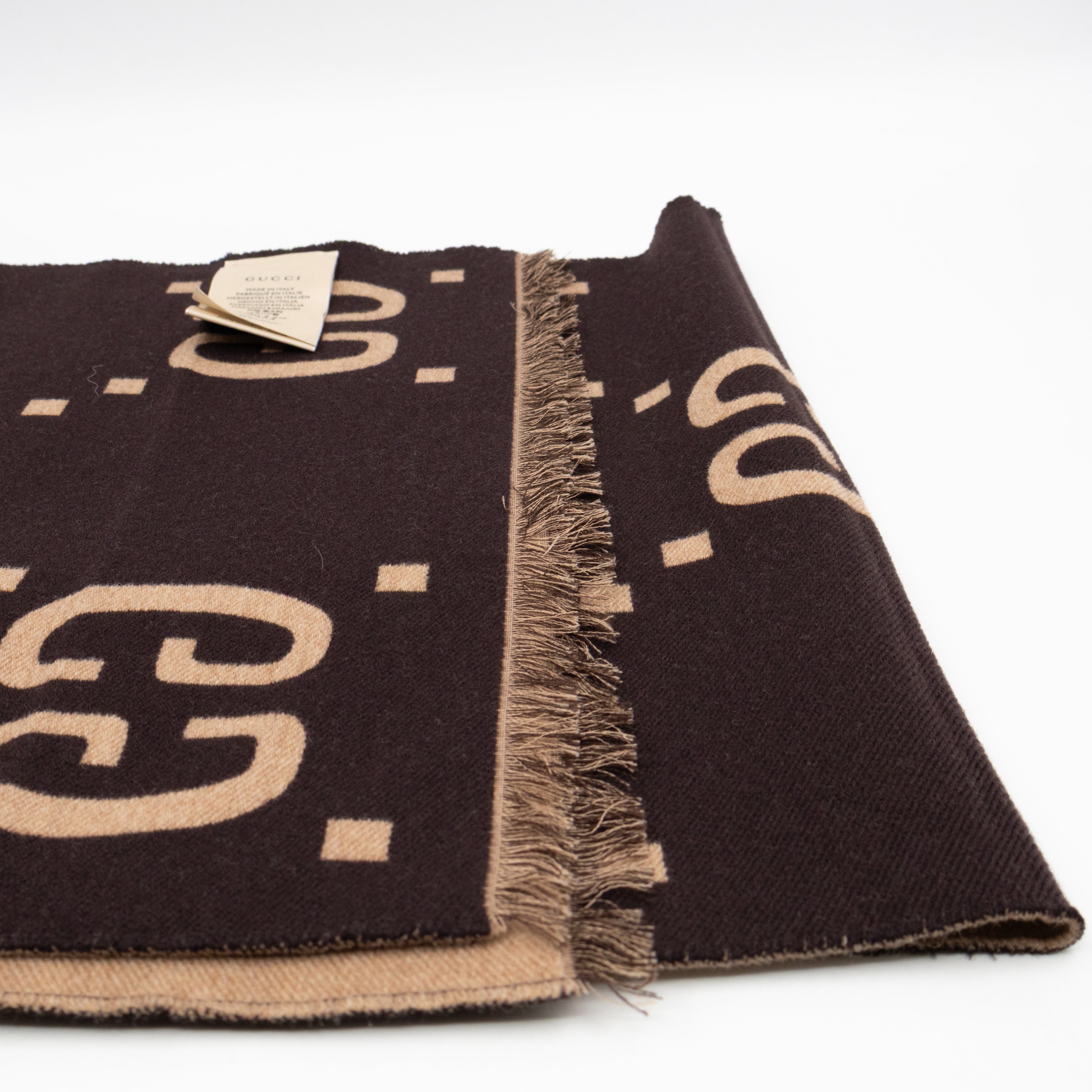 GG Jacquard Jumbo GG Wool Silk Scarf Beige